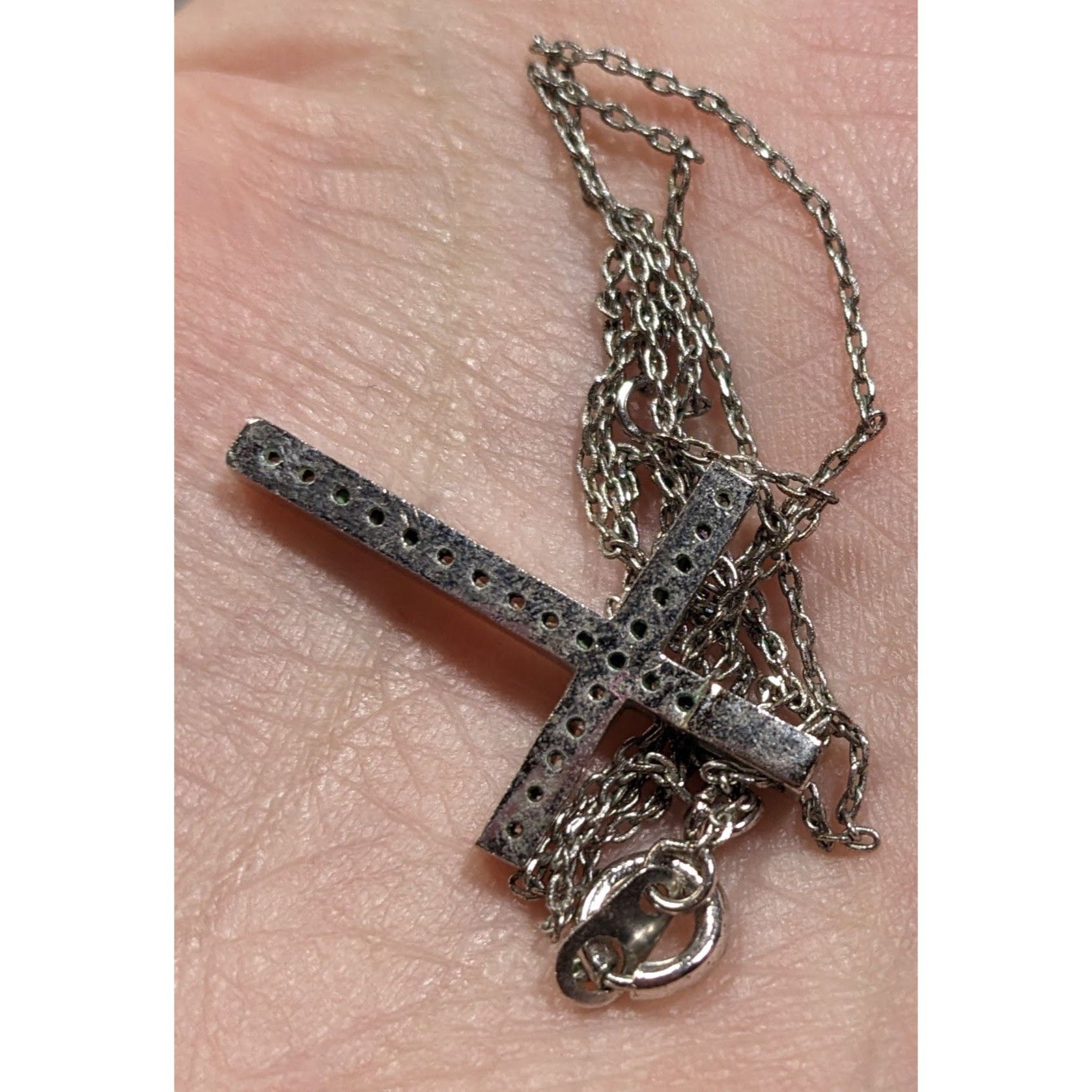 Other Elegant Gemmed Religious Silver Tone Cross Pendant Necklace Size ONE SIZE - 4 Thumbnail