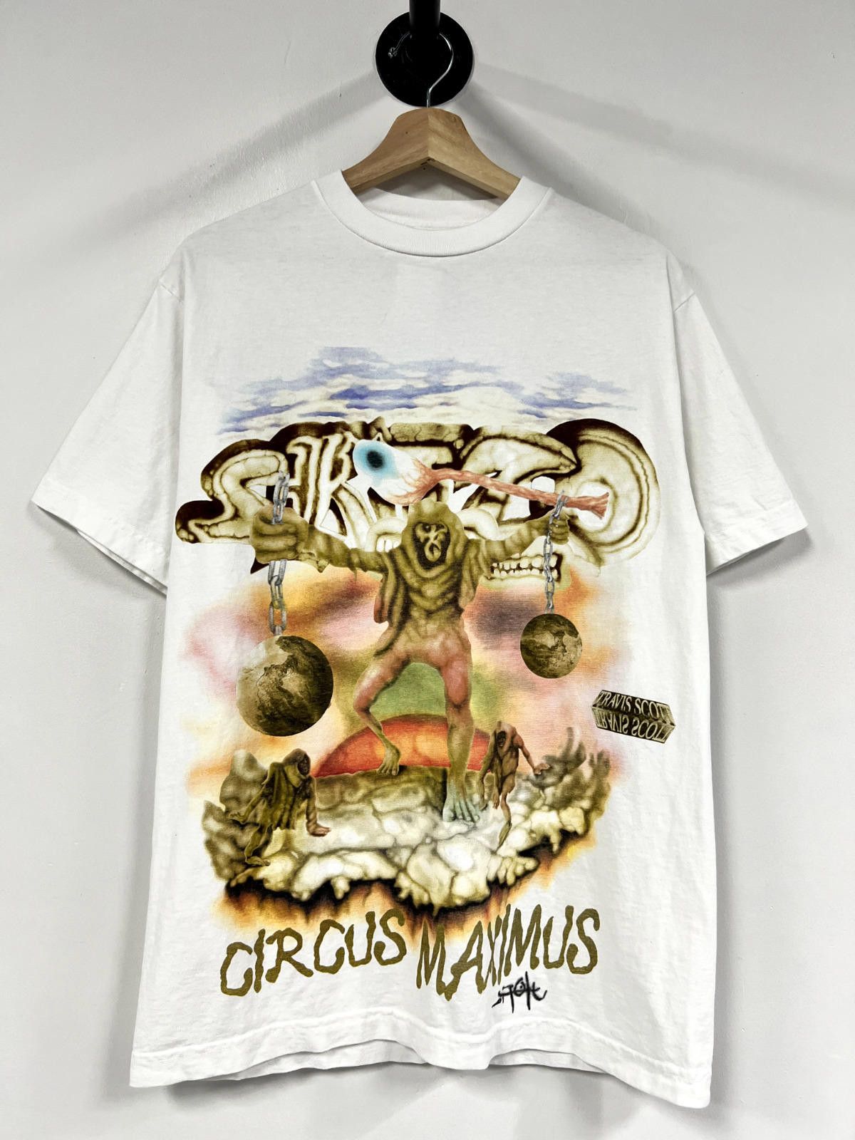 image of Travis Scott Utopia Circus Maximus Skitzo White Tour Tee, Men's (Size Large)