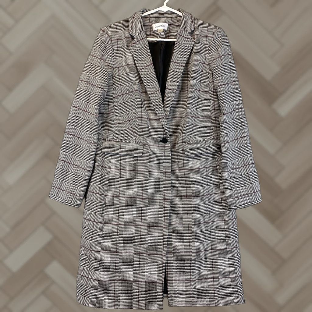 Calvin Klein Calvin Klein Size 12 Plaid Gray Black One Button Women’s Coat Long / 50-5 Overcoat Coat Trench JACKET/COAT? Size XL / US 12-14 / IT 48-50 - 1 Thumbnail