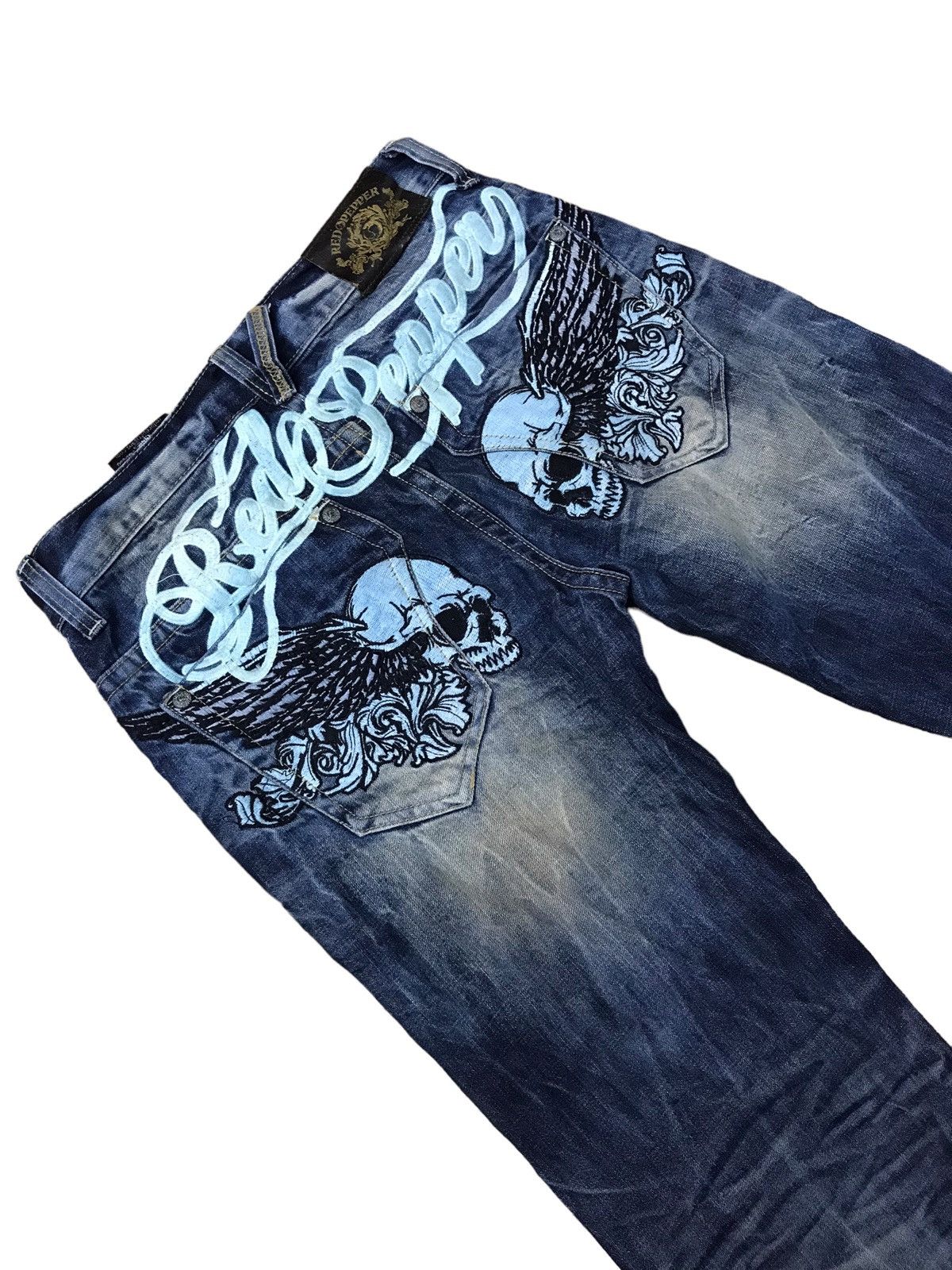 JAPANESE RED PEPER Embroidered Skull Jean