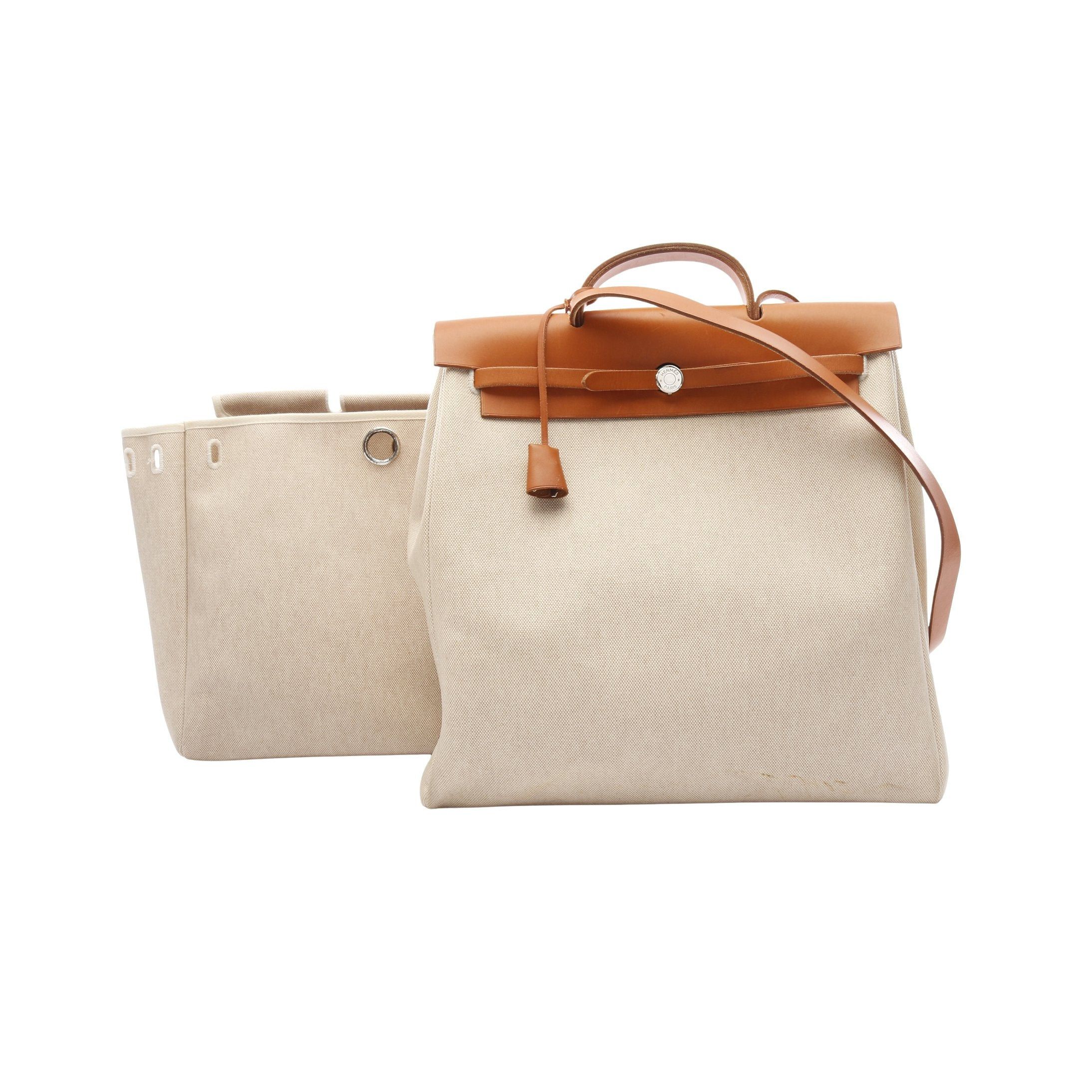 Hermes Hermes Herbag Gm Handbag Toile Ash Leather Brown Beige Silver Hardware □C Stamp Size ONE SIZE - 1 Thumbnail