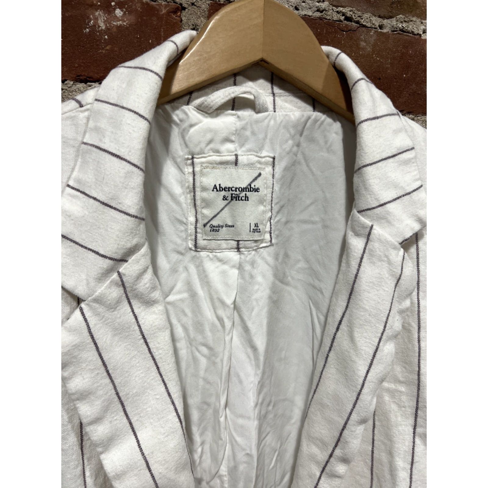 Abercrombie & Fitch VINTAGE Abercrombie & Fitch Blazer Women XL White Pinstriped Open Linen Blazer Style Basic Jacket Size XL / US 12-14 / IT 48-50 - 2 Thumbnail