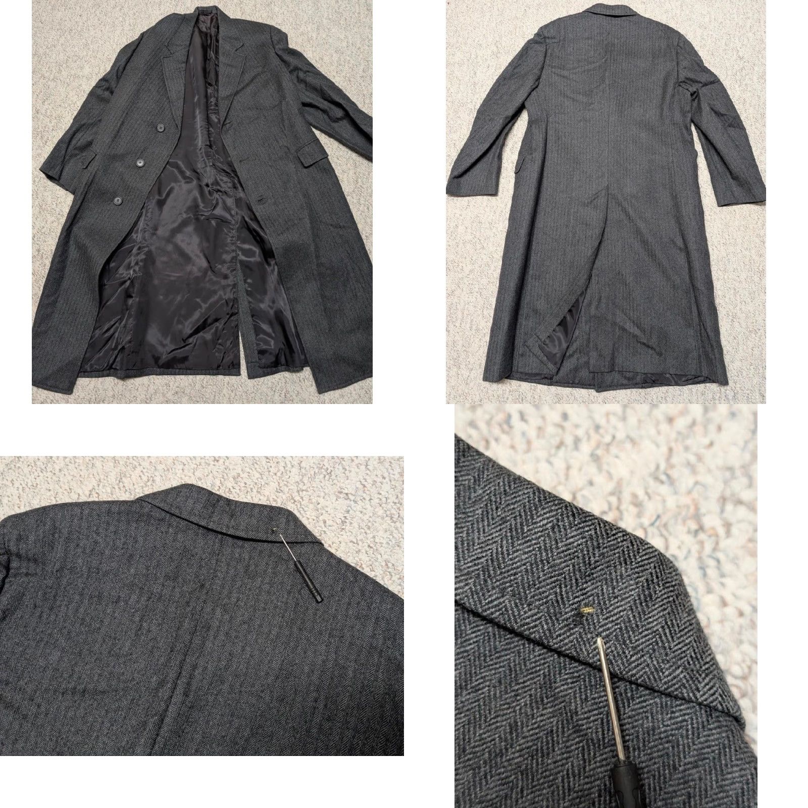Vintage VINTAGE Cheshire Overcoat Coat Men Regular L Tweed Donegal Wool Herringbone Gray Black 44 Chest 47 Length 19 Shoulders 27 Arms Button Classic Fit Size US L / EU 52-54 / 3 - 8 Thumbnail