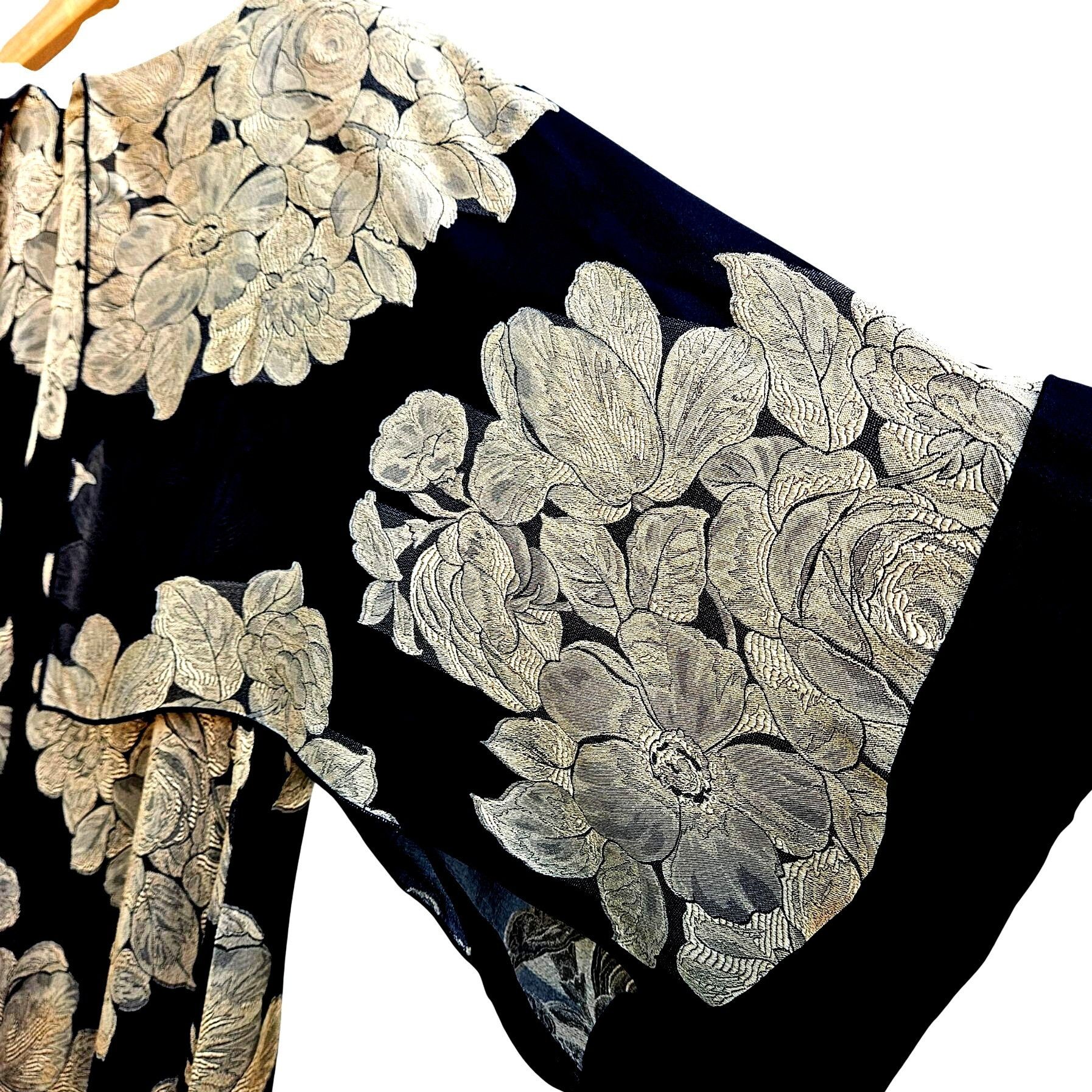 Other Holly Harp Black Gold Silk Brocade Kimono Sleeve Dress Bergd Size L / US 10 / IT 46 - 9 Thumbnail
