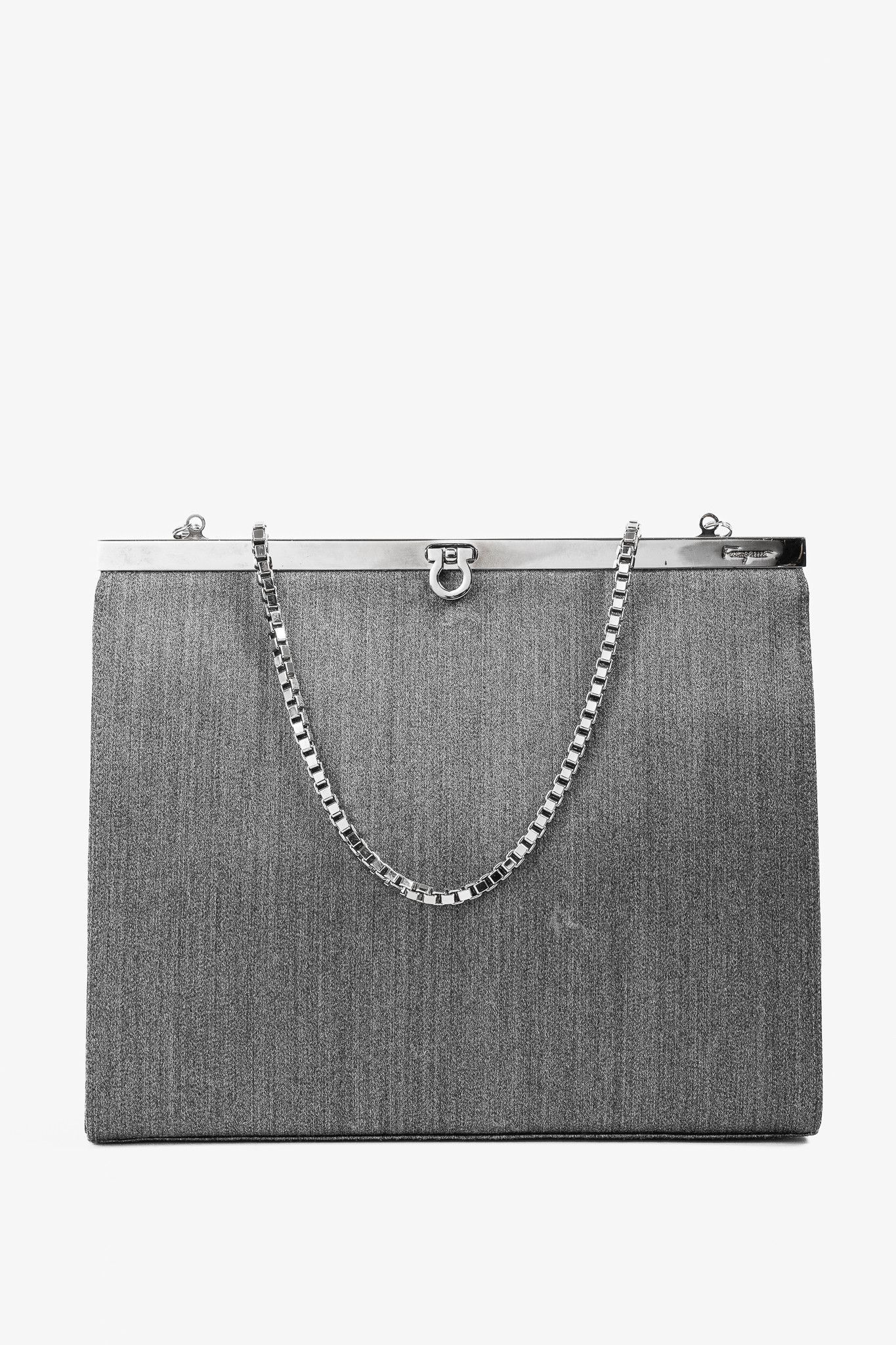 Salvatore Ferragamo Salvatore Ferragamo Grey Flannel Gancini-Clasp Evening Bag Size ONE SIZE - 1 Thumbnail