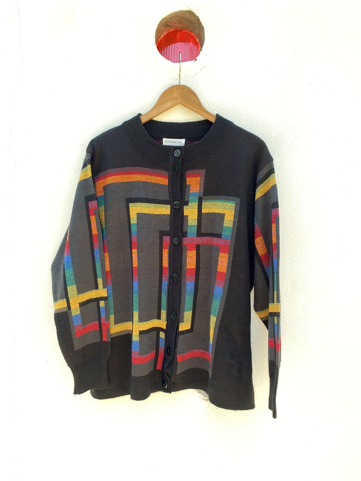 Designer × Vintage FINANCIER Black Knitted Cardigan Size L / US 10 / IT 46 - 1 Thumbnail