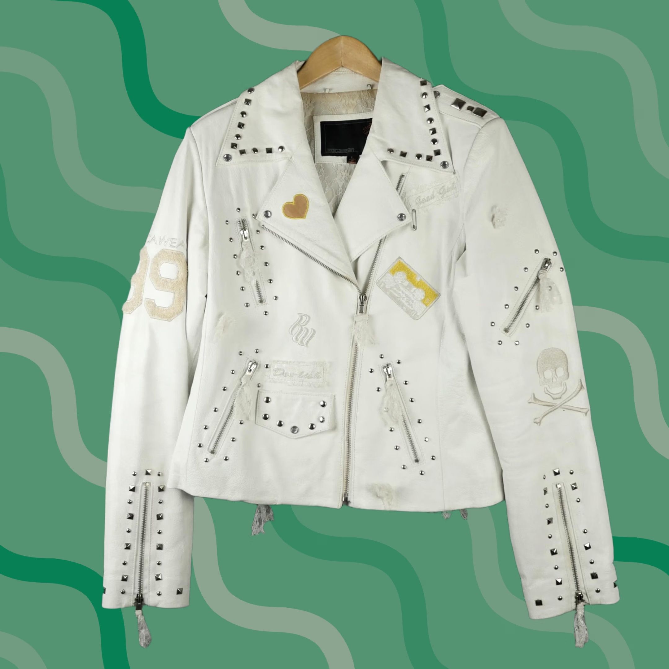 Rocawear Rocawear Jacket Womens Large White Leather Studded Lace Hip Hop Biker Moto Skull Jacket Size L / US 10 / IT 46 - 1 Thumbnail