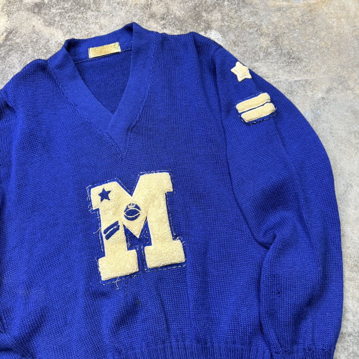Vintage vintage 50s 60s blue v neck knitted sweater pullover Size US M / EU 48-50 / 2 - 2 Thumbnail