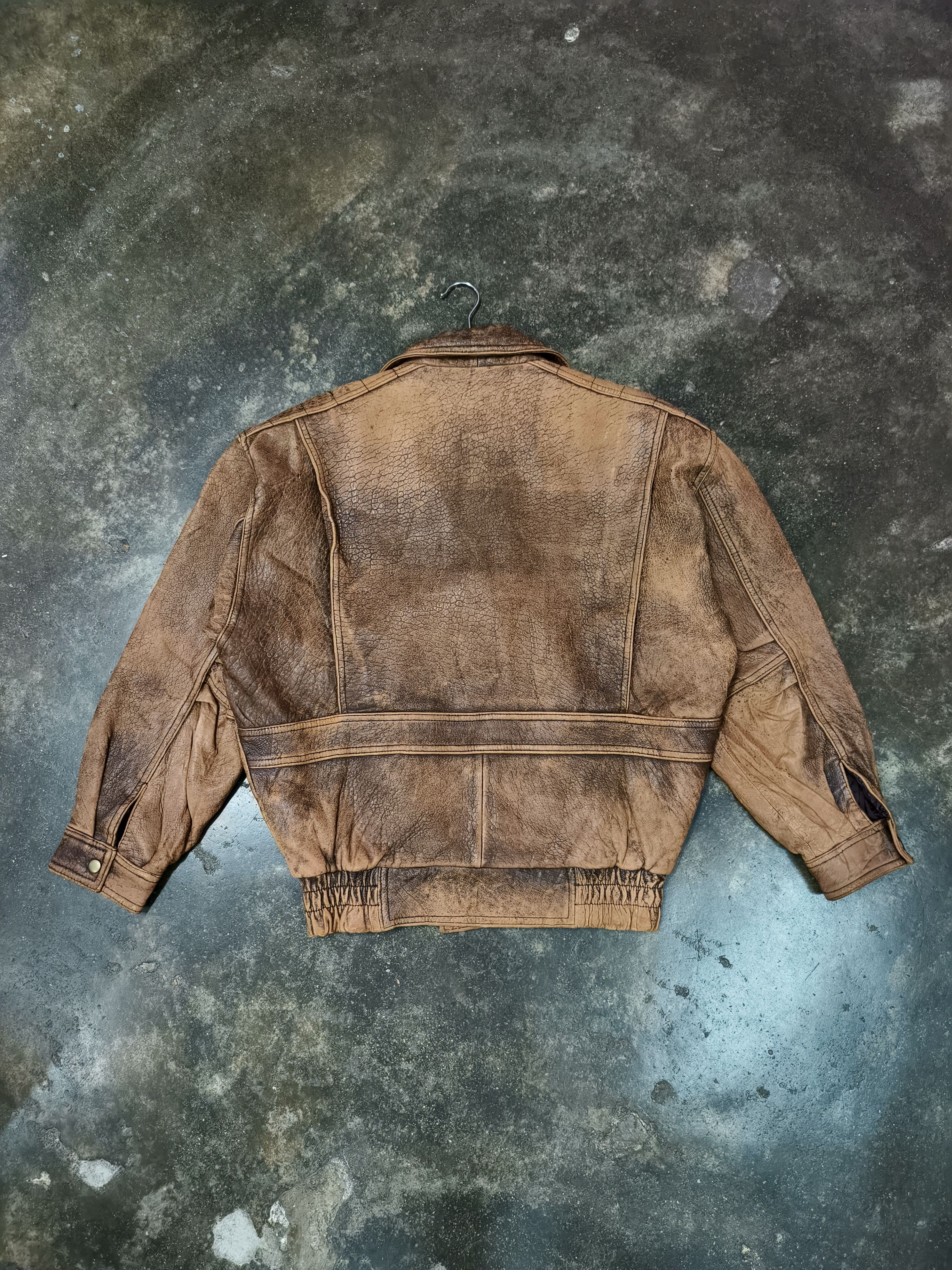 Vintage DISCO REAL LEATHER DOUBLE COLLAR BOMBER JACKET Size US M / EU 48-50 / 2 - 5 Thumbnail