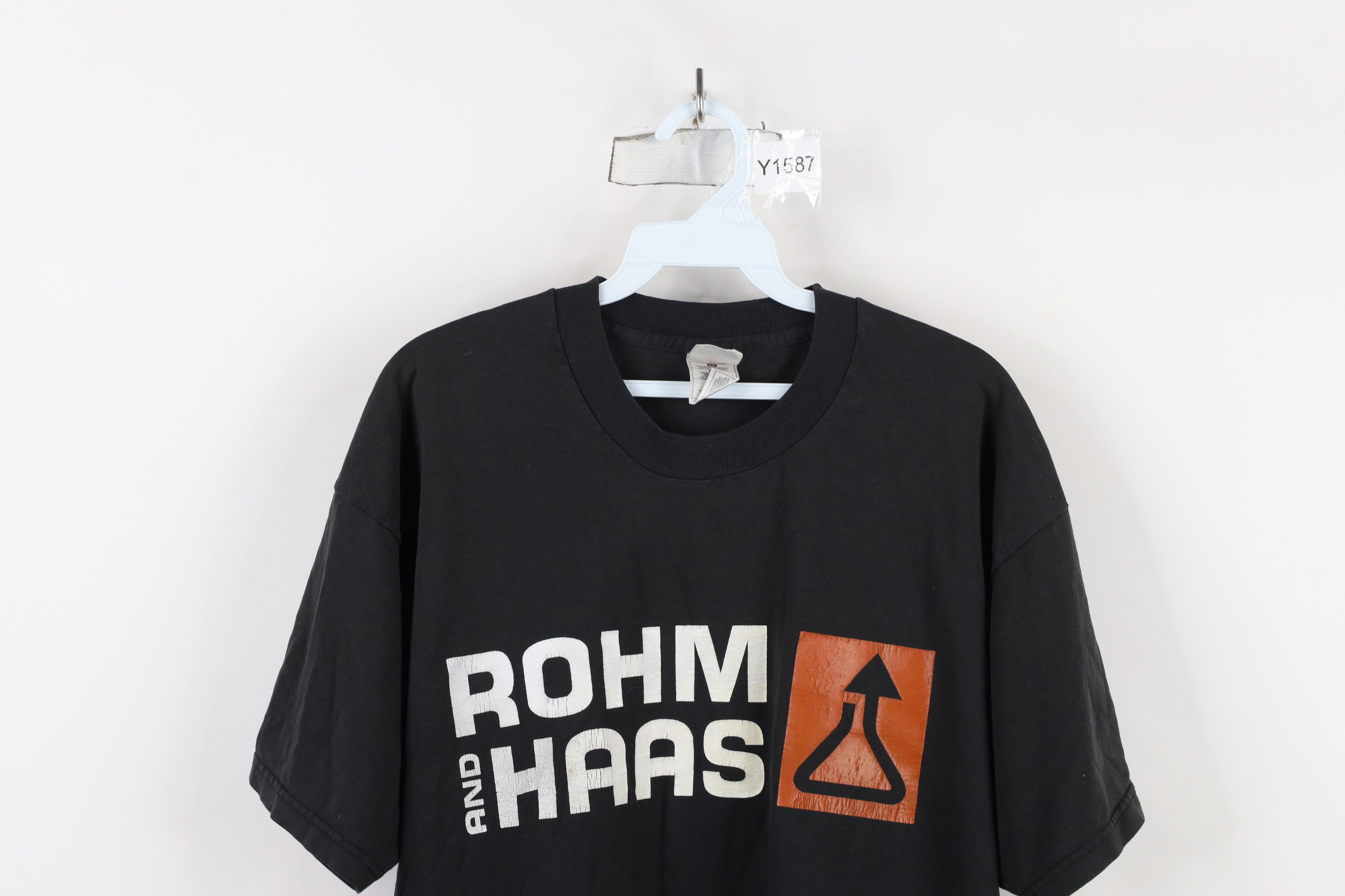 Vintage Vintage 90s Spell Out Rohm and Haas Chemicals T-Shirt Black Size US XL / EU 56 / 4 - 2 Thumbnail