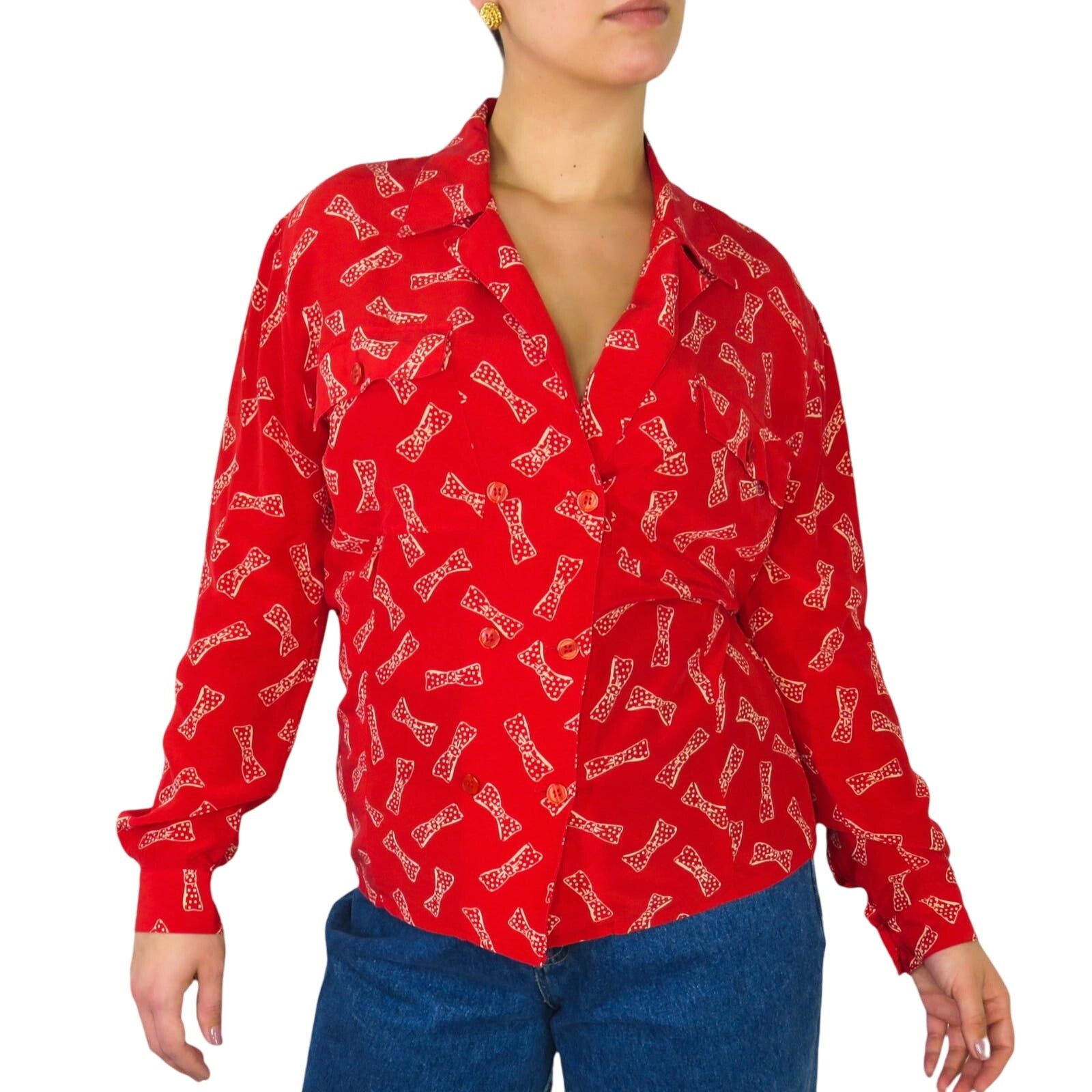 Vintage Vintage Red Silk Button Down Blouse with Polka Dot Small Size S / US 4 / IT 40 - 4 Thumbnail