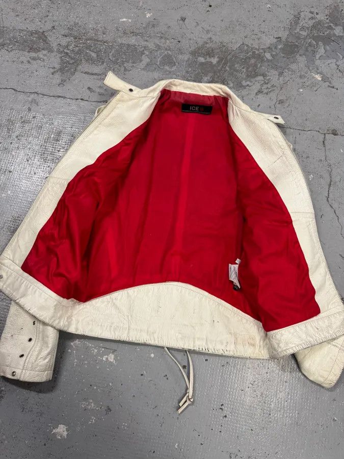 2000s Iceberg White Painted Leather Biker Jacket