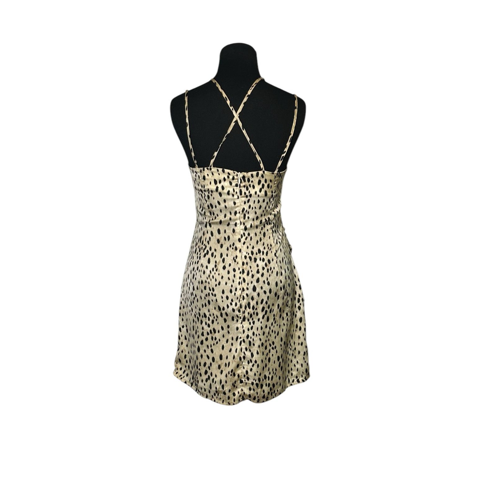 Zara Zara Beige Black Satin Animal Print Mini Slip Dress size XS Size XS / US 0-2 / IT 36-38 - 6 Thumbnail