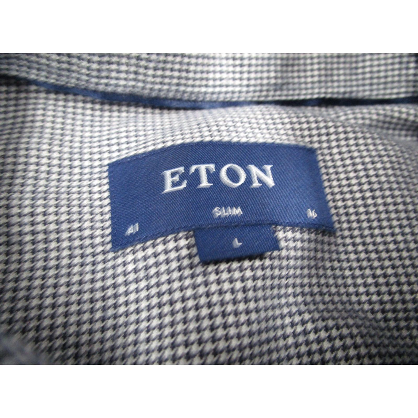 Eton Eton Shirt Mens Large Blue Slim Fit Dress Button Up Houndstooth Long Sleeve Size 42R - 3 Thumbnail