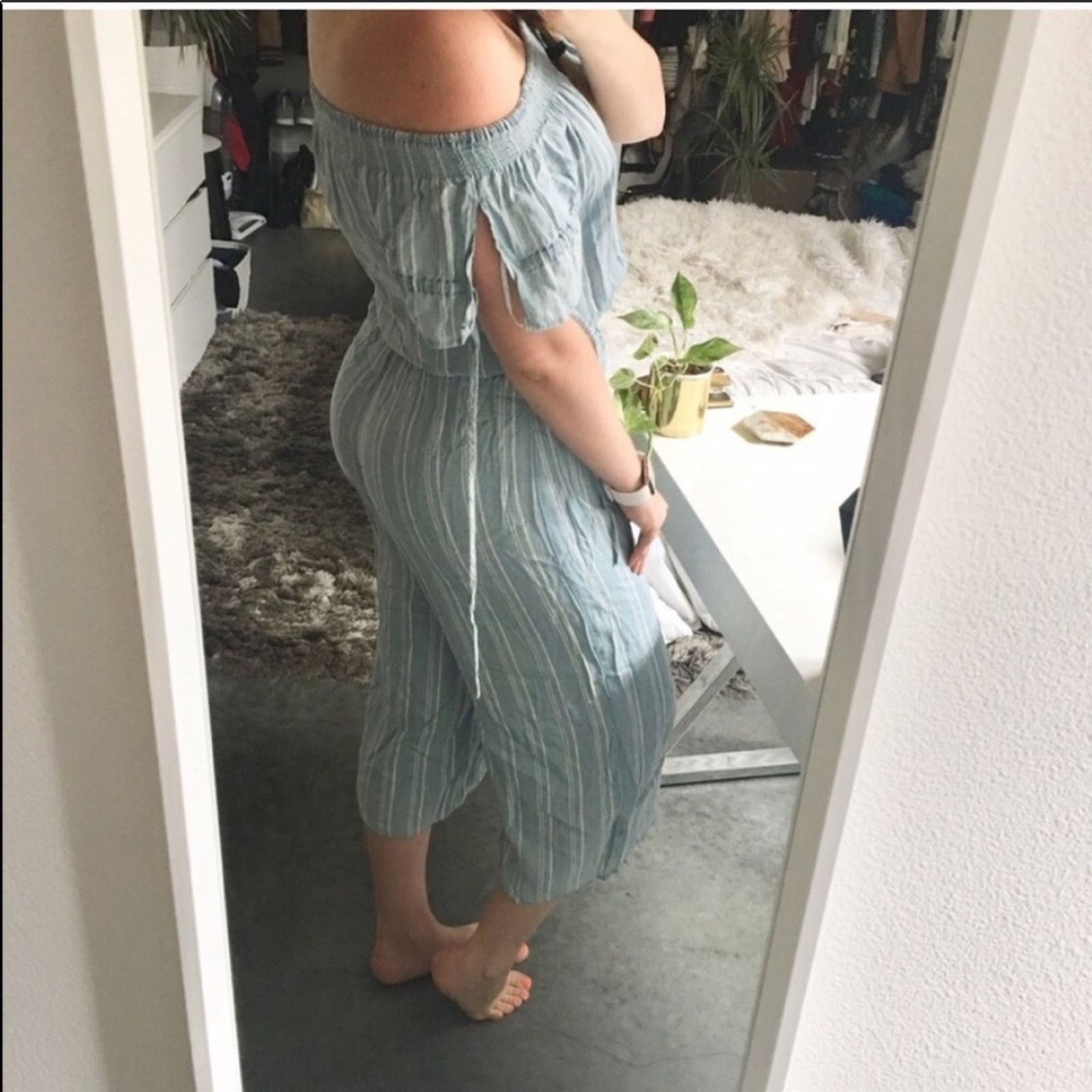Nordstrom NEW WALTER BAKER Blue White Pinstripe Wide Leg Jumpsuit Size 28" / US 6 / IT 42 - 5 Thumbnail