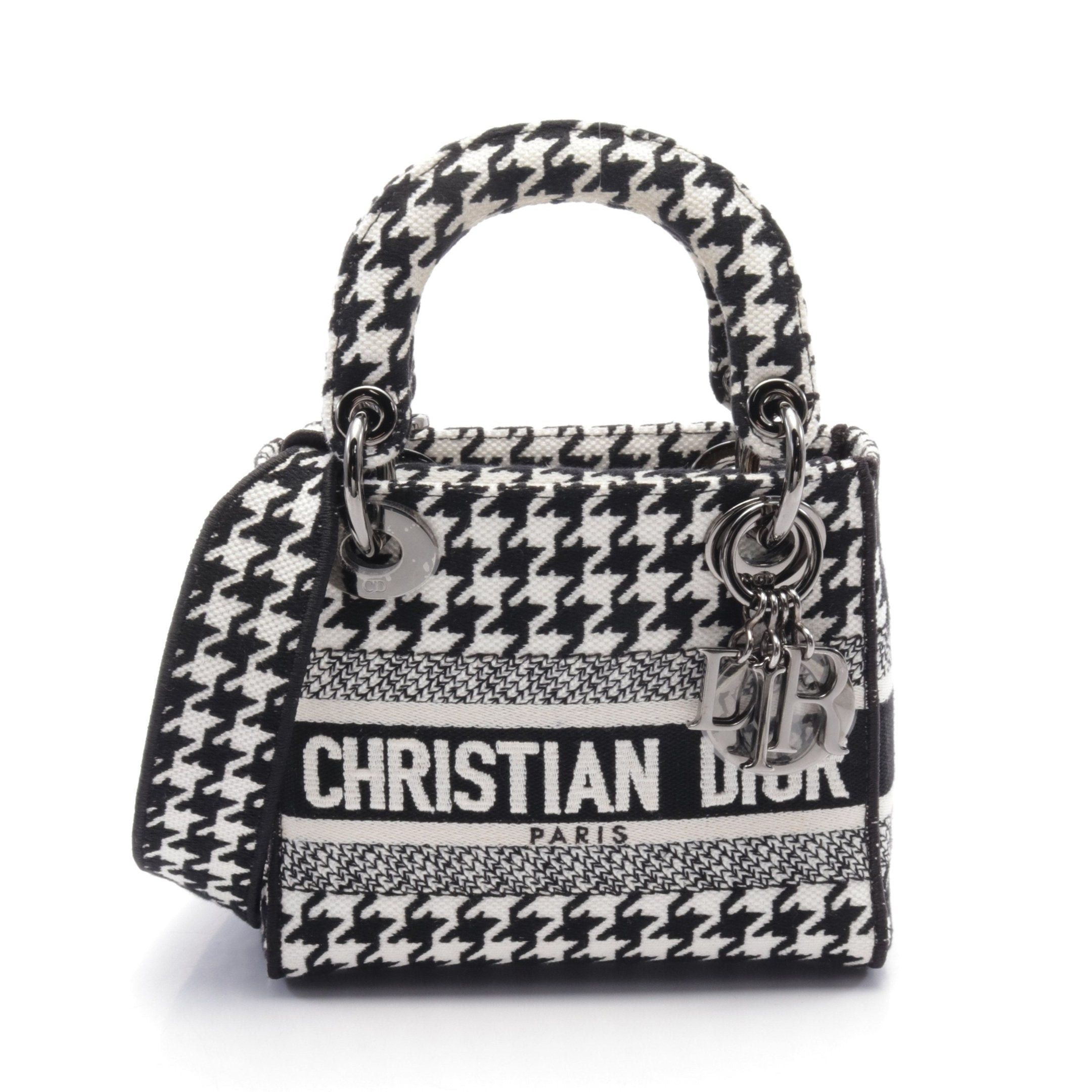 Dior Dior Lady Mini Handbag Houndstooth Canvas Black White Size ONE SIZE - 1 Thumbnail