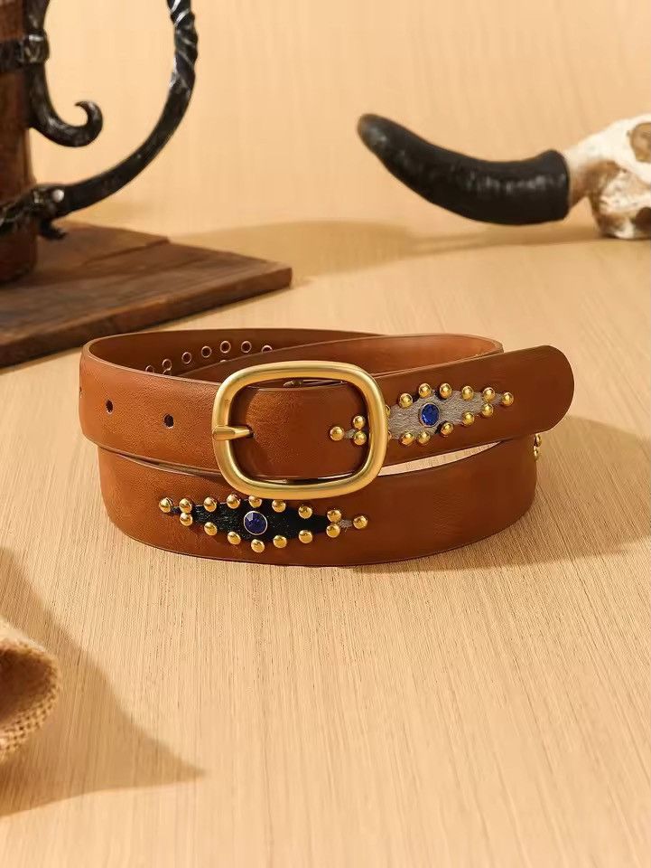 Japanese Brand Brown studded western style 92 cm Size 32 - 1 Thumbnail