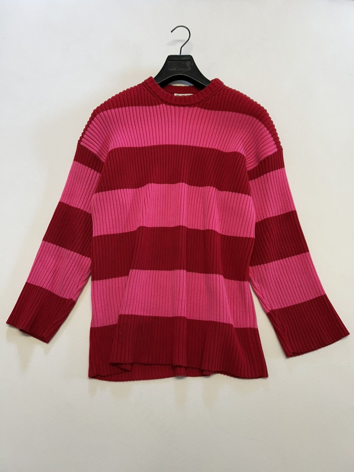 Balenciaga 2020 Bicolor Stripe Logo Knit Red & Pink Size US XS / EU 42 / 0 - 3 Thumbnail
