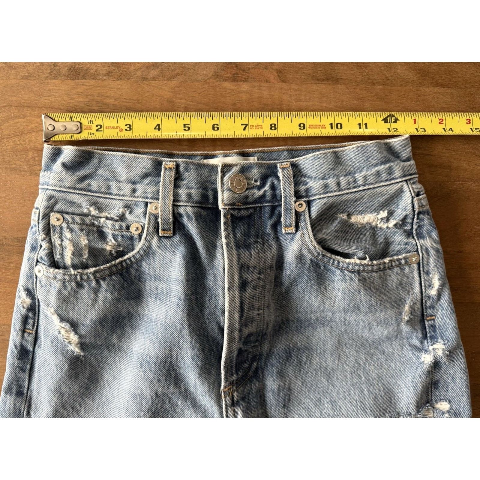 Agolde AGOLDE 90's Mid Rise Loose Fit Jeans Womens 23 Light Wash Blue Denim 5-Pocket Button Rise High Straight Cruiser 90s Grunge Retro City USA Womens Size 40" / US 18 - 7 Thumbnail