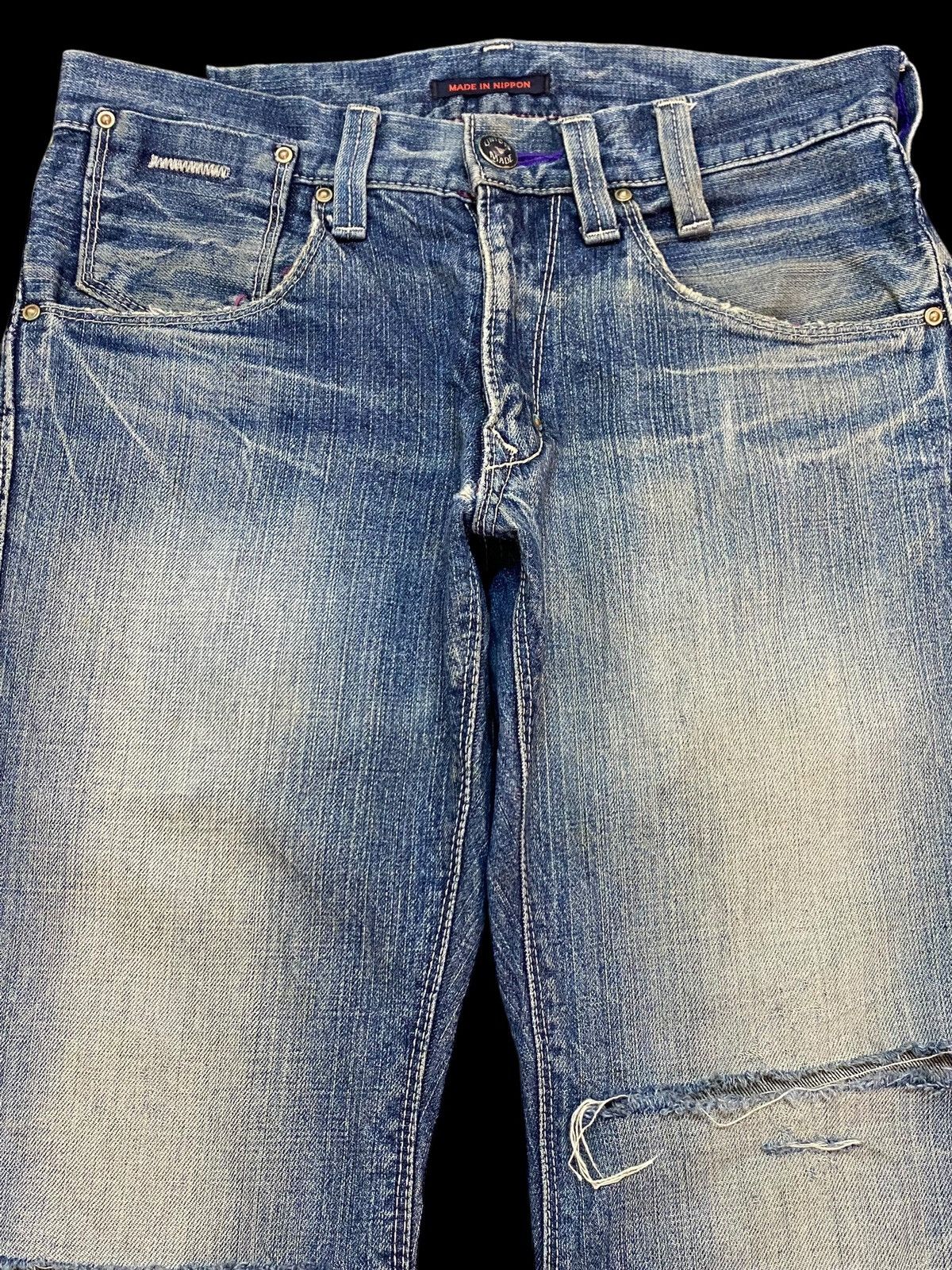 If Six Was Nine Blue Way Made in Nippon Mud Wash Distressed Flare Jeans Size US 30 / EU 46 - 3 Thumbnail