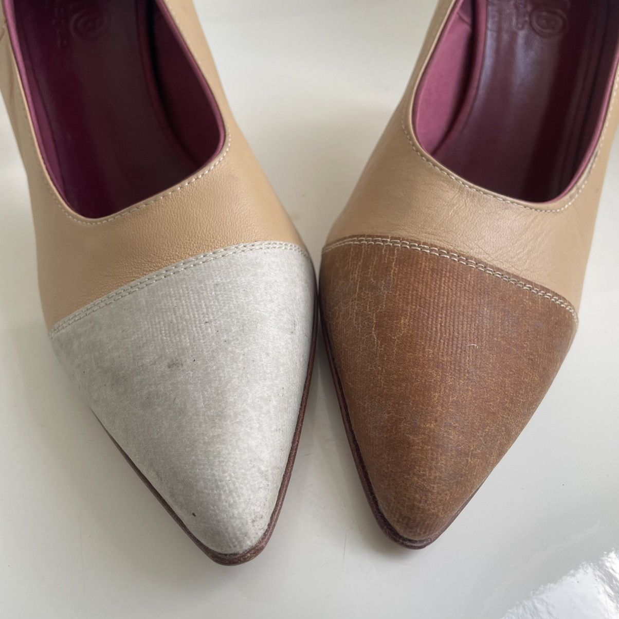 MM6 MM6 Maison Margiela Inside Out beige and brown pumps Size US 8 / IT 38 - 3 Thumbnail
