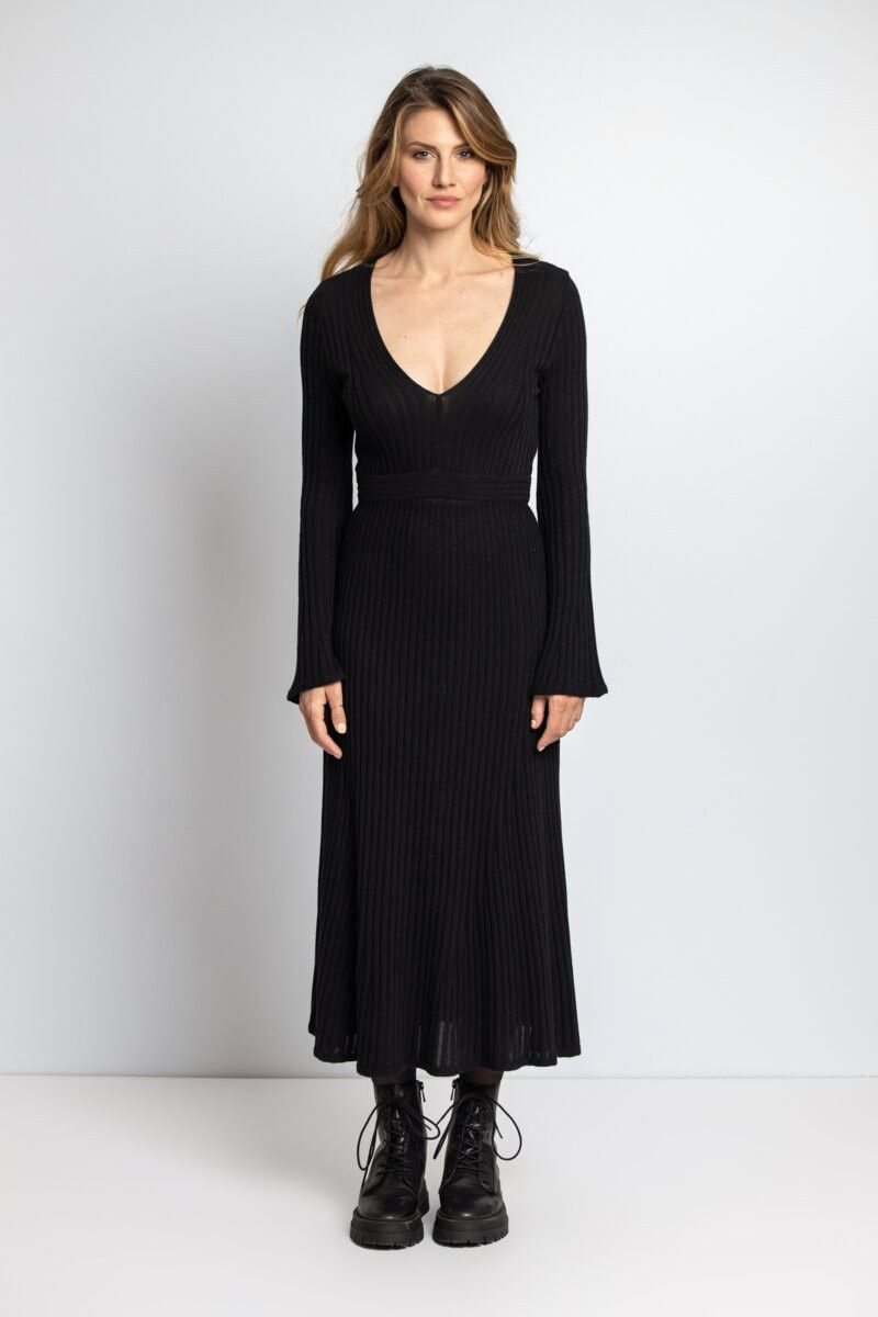 Designer IVKO Black V-neck Long Women Dress Size M Size M / US 6-8 / IT 42-44 - 3 Thumbnail