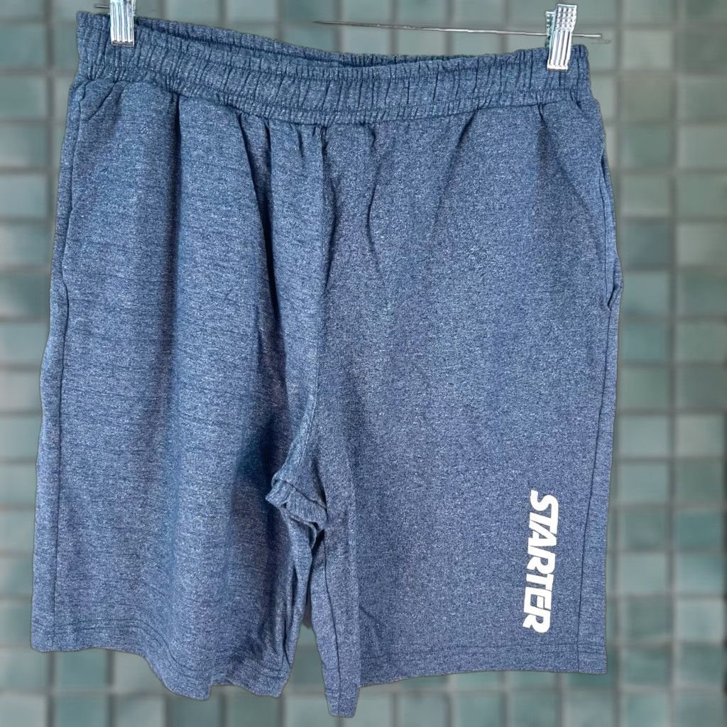 Starter Starter Men's Athletic Shorts Size L Blue Heather Cotton Blend Stretch Drawstring Pockets Size US 33 - 1 Thumbnail