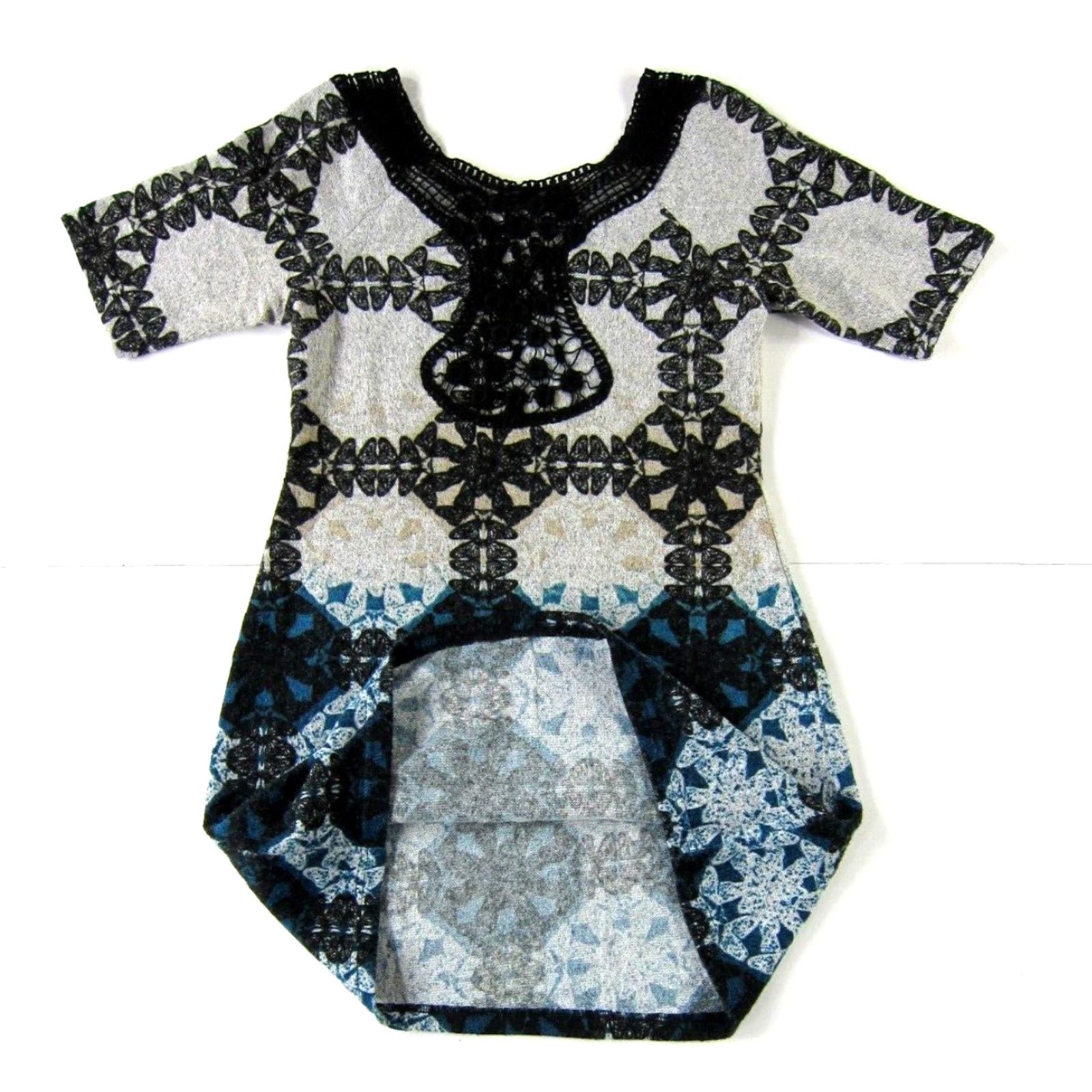 Vintage Angie Black Grey Blue Brown Knit Stretch Embroider Short Sleeve Sweater Dress M Size M / US 6-8 / IT 42-44 - 5 Thumbnail