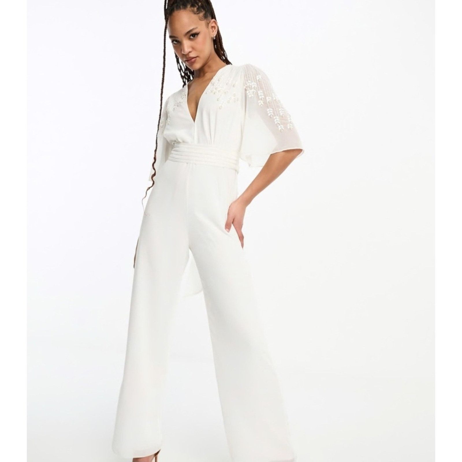 Other ASOS Hope & Ivy Bridal Embellished Bow Back Jumpsuit 12 Size XL / US 12-14 / IT 48-50 - 2 Thumbnail