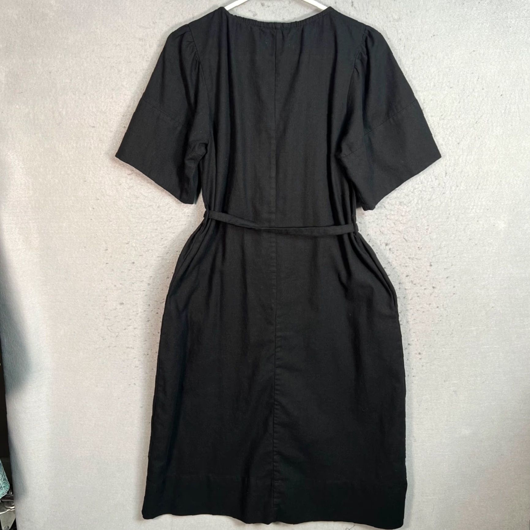 Oak + Fort Oak + Fort Womens Black Button-Up Midi Dress With Tie Belt XS Linen Polyester Viscose A-Line Casual Spring Summer Fall MENS? Size XS / US 0-2 / IT 36-38 - 2 Thumbnail