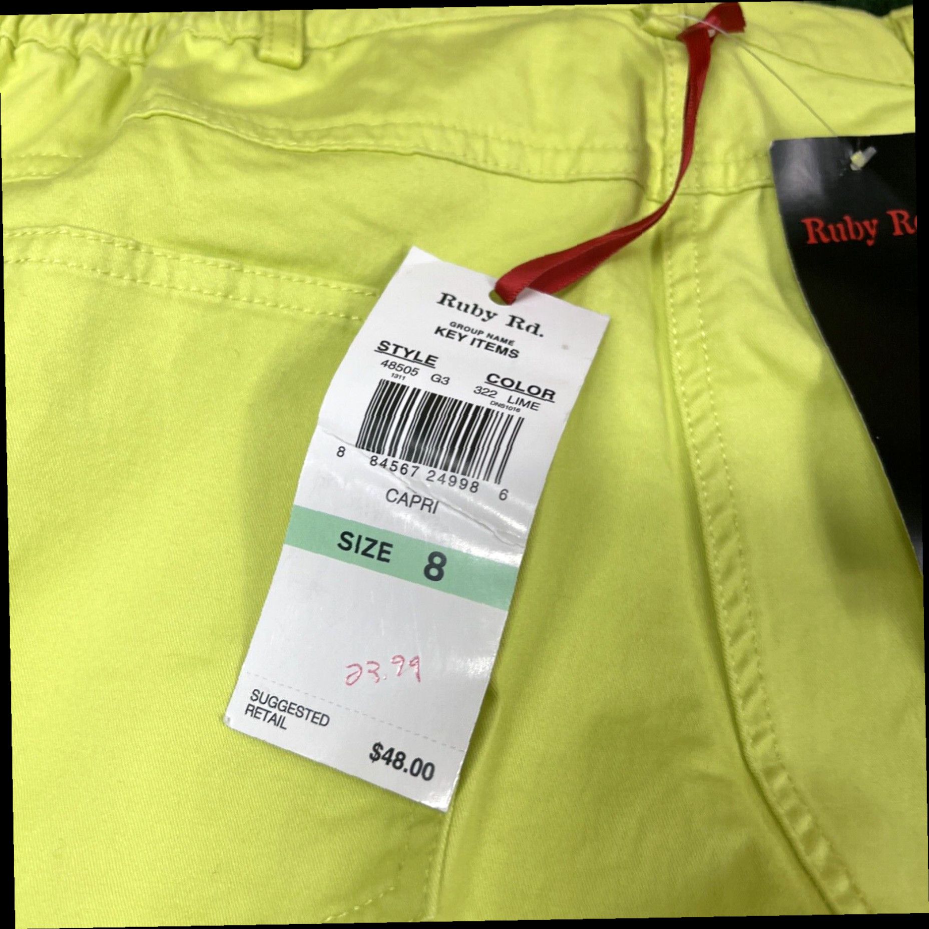 Vintage Ruby Rd Womans Size 8 Capri Pants New W Tags $48 Lime Green 28X24 Inches Size 30" / US 8 / IT 44 - 3 Thumbnail