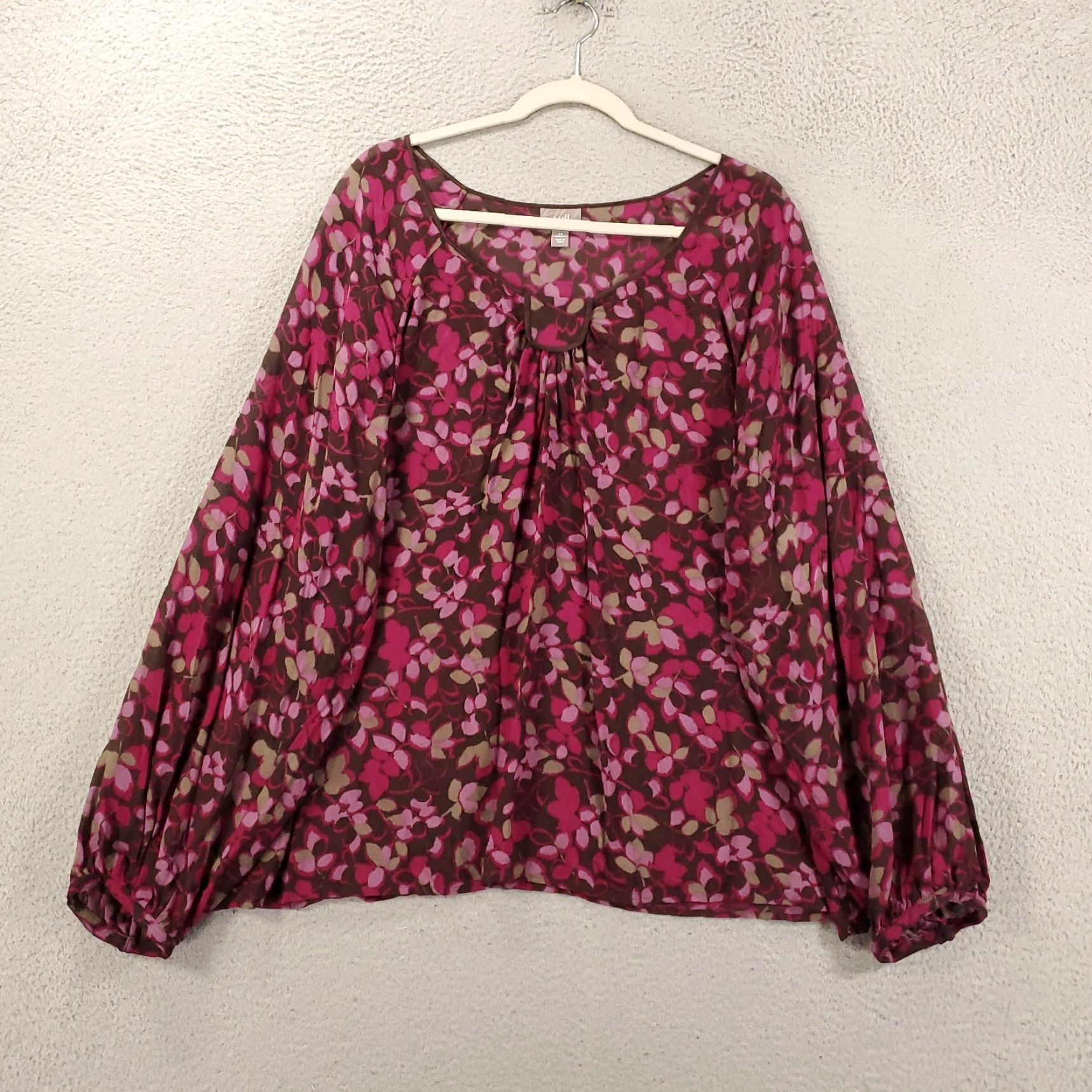 J. Jill J. Jill Silk Top Blouse Women 3X Purple Floral Sheer Balloon Sleeve Scoop Neck Pullover Bohemian Womens Size XXL / US 16-18 / IT 52-54 - 2 Thumbnail