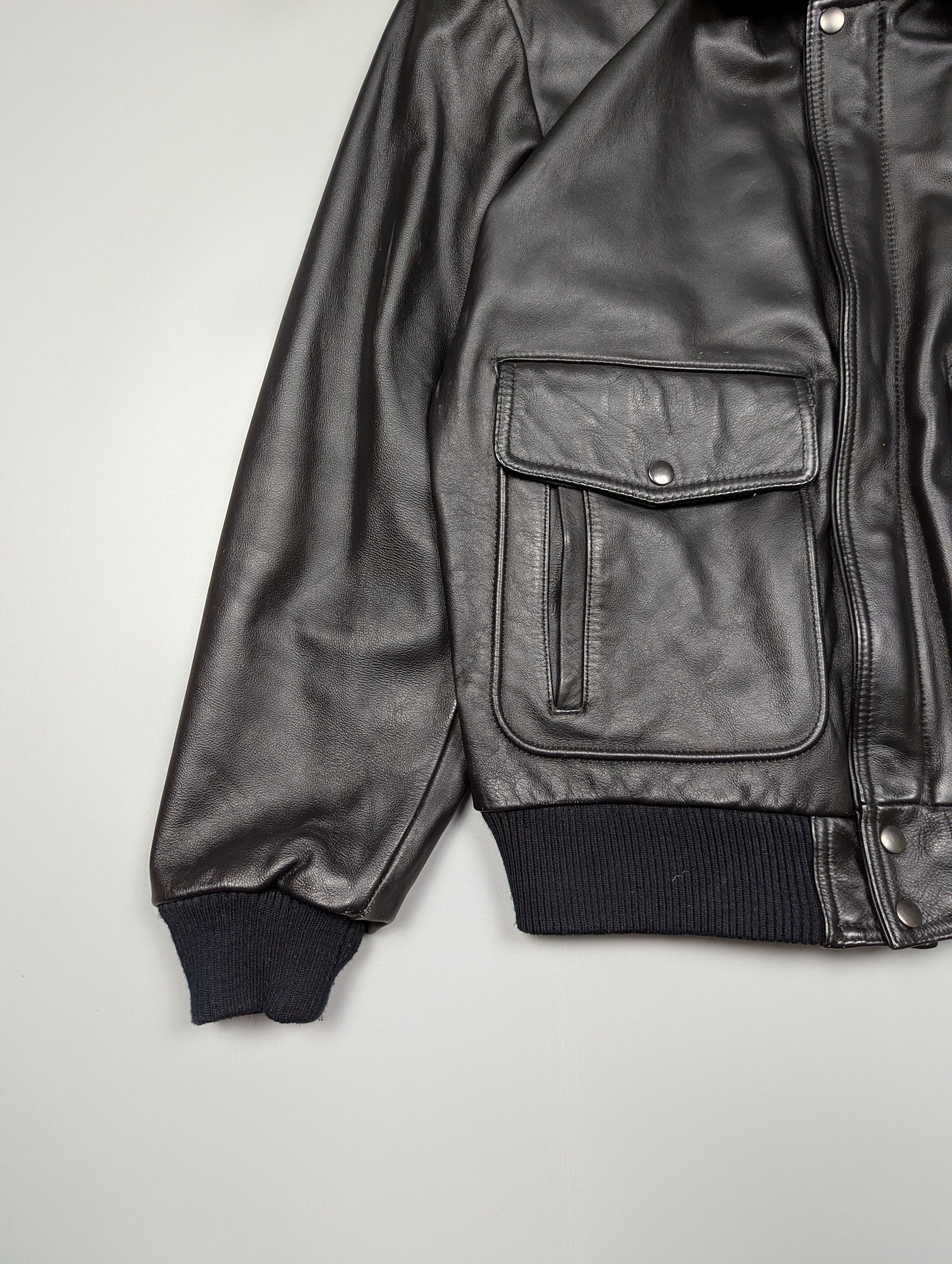Leather × Vintage Men's Black Heavy Leather Biker Jacket Pilot Bomber Size US L / EU 52-54 / 3 - 2 Thumbnail