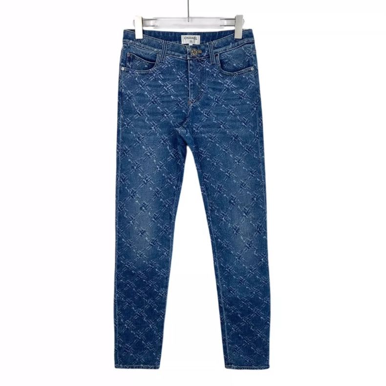 Chanel Chanel Blue snow-patterned printed cotton denim casual trou Size US 36 / EU 52 - 1 Thumbnail