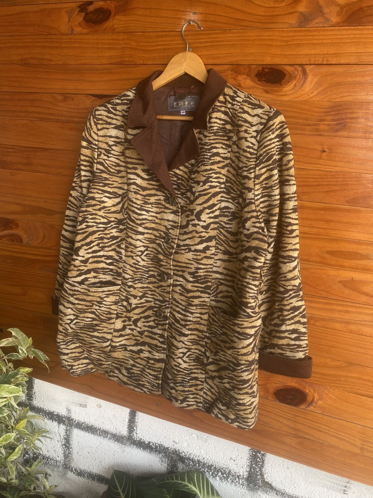 Japanese Brand Vintage Remalon Tiger Print Wool Jacket Brown Animal Coat Size L / US 10 / IT 46 - 4 Thumbnail