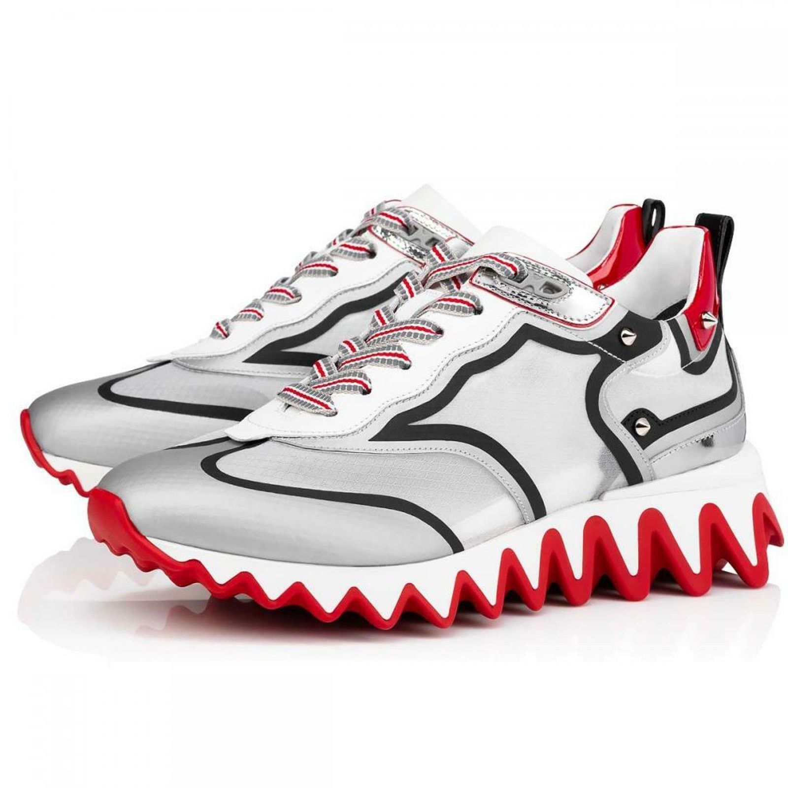 Christian Louboutin Sharkina Flat Silver Black Red Platform Low Top Sneaker 36.5 Size US 6.5 / IT 36.5 - 1 Thumbnail