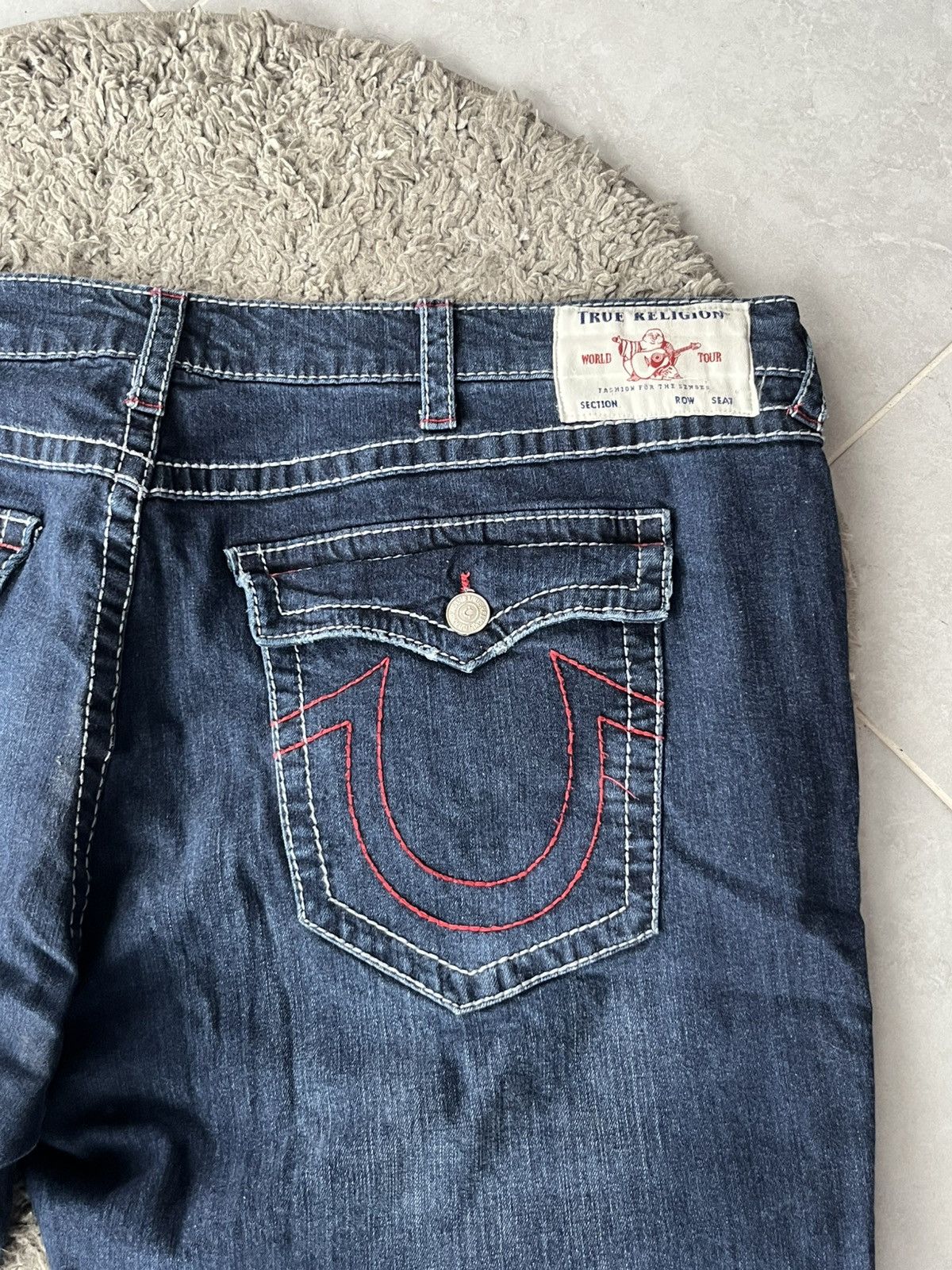 True Religion True Religion Dark Wash Straight Leg Jeans Red Stitching Size US 44 / EU 60 - 3 Thumbnail