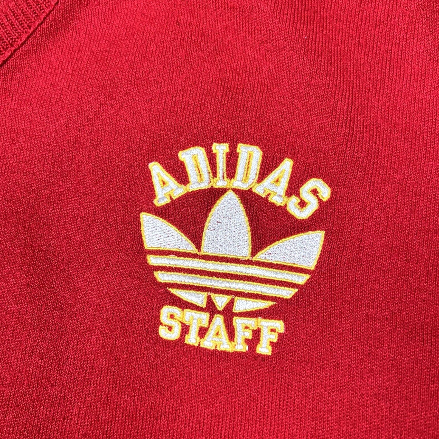 Adidas VINTAGE Adidas Staff V-Neck Knit Red Sweater Adult Large Embroidered Logo Shirts Pullover 80s Mens Womens Unisex Size US L / EU 52-54 / 3 - 5 Thumbnail