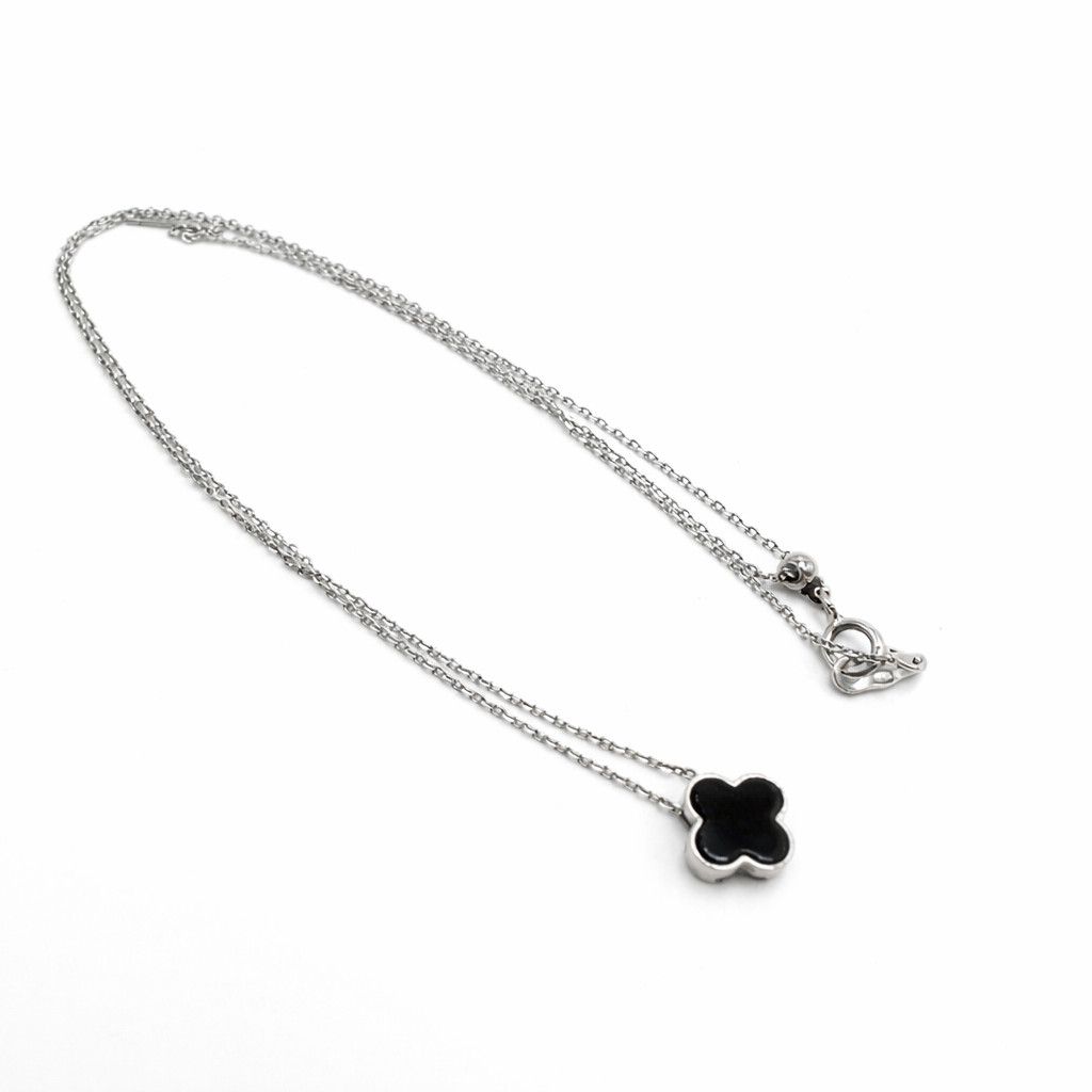 Sterling Silver Vintage 925 Sterling Silver Black Clover Necklace Size ONE SIZE - 6 Thumbnail