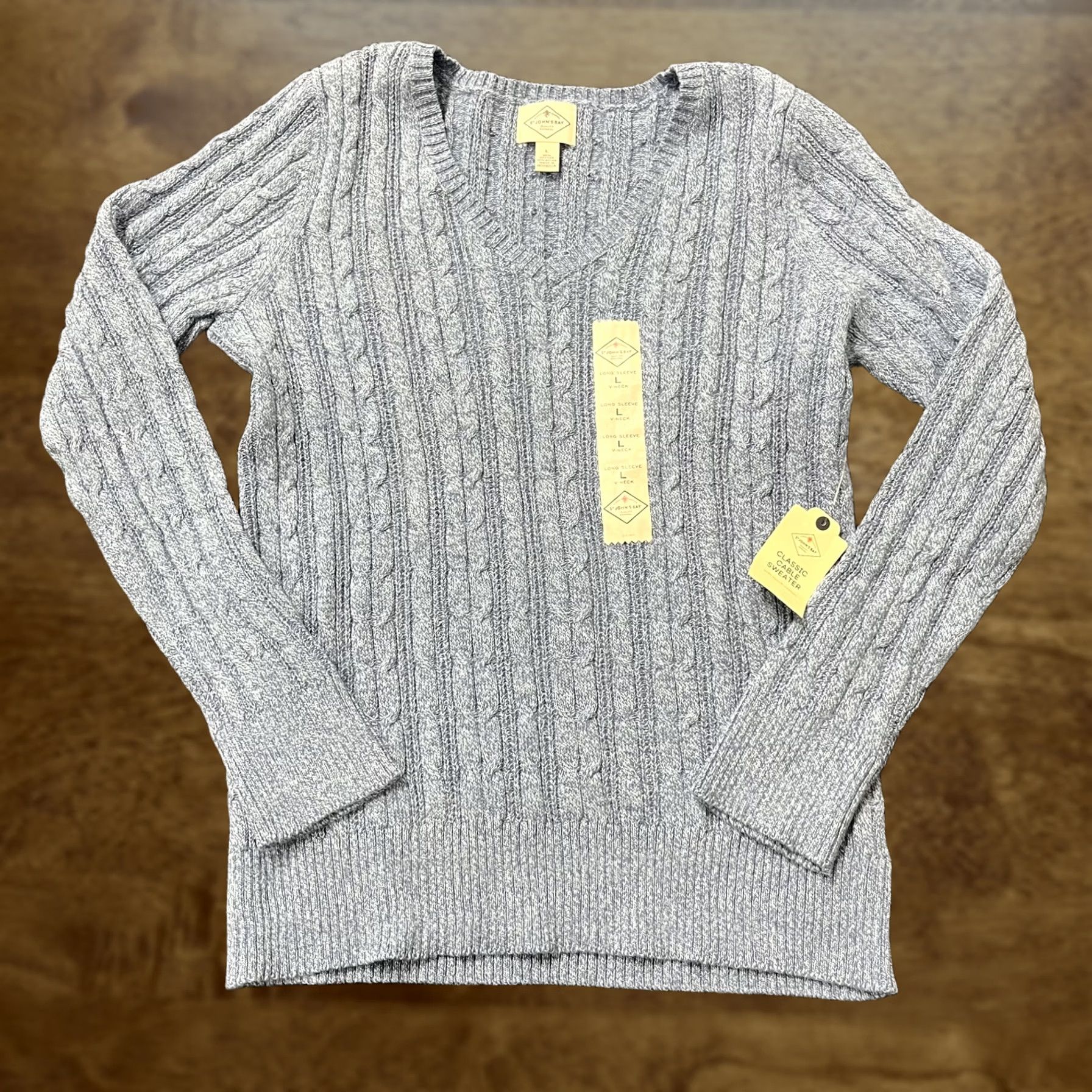 Vintage St. John's Bay Sweater Womens Large Blue V-Neck Pullover Cable Knit Size L / US 10 / IT 46 - 1 Thumbnail