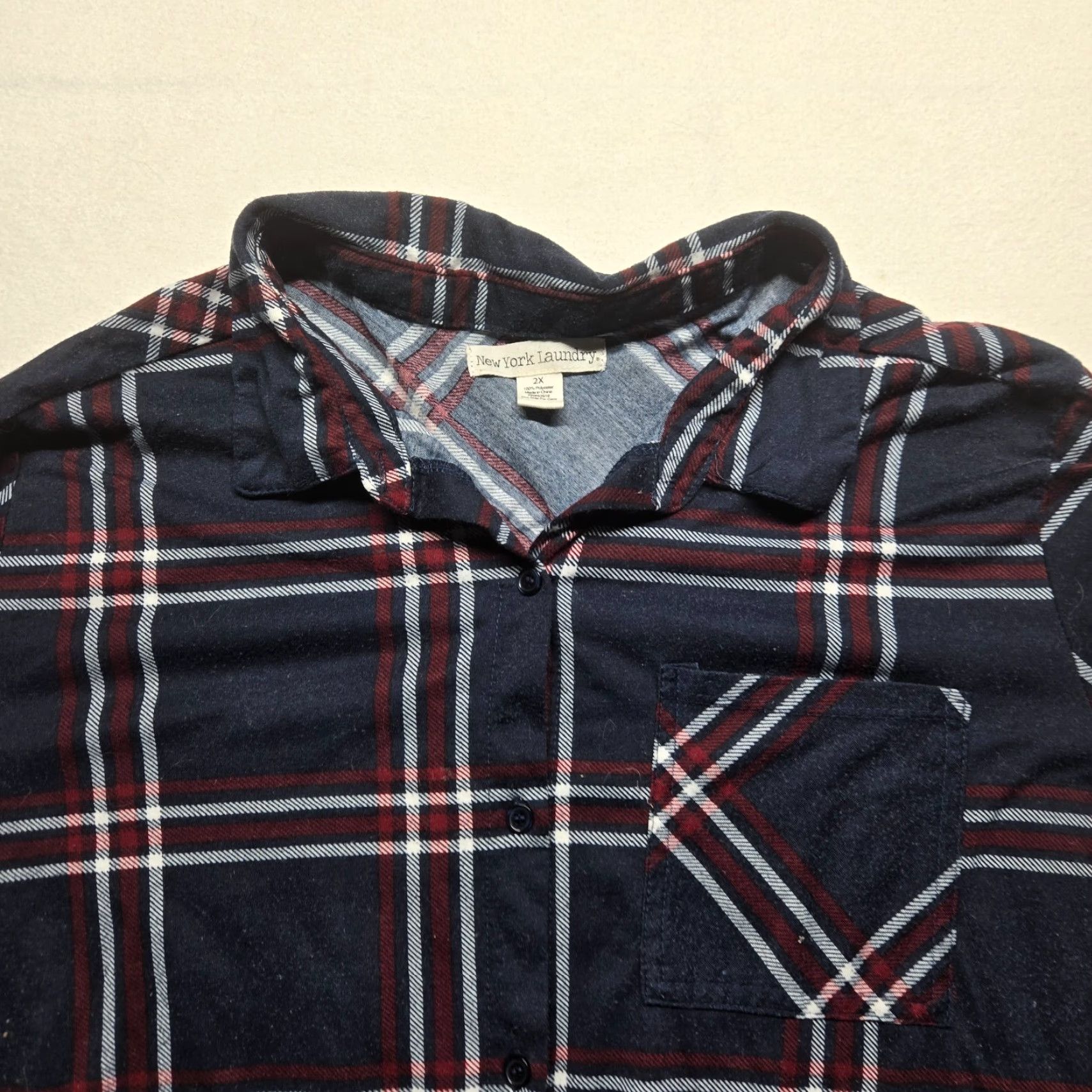 Vintage VINTAGE New York Laundry Shirt Plaid Button-Up Womens 2XL Navy Blue (Adult) - Plus Size, Blue, 2X, Womens Size XXL / US 16-18 / IT 52-54 - 2 Thumbnail