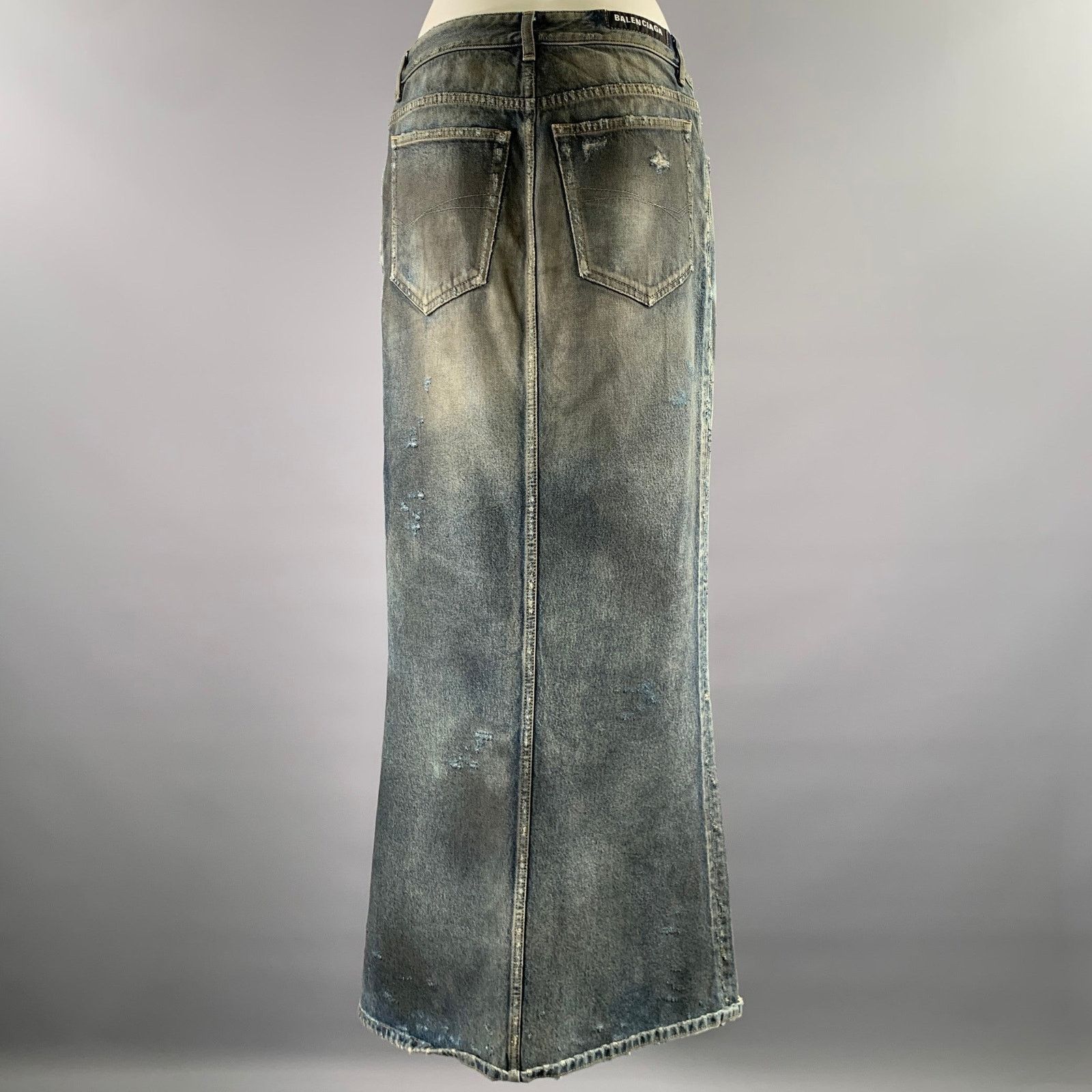 Balenciaga BALENCIAGA Size 2 Blue Mud Wash Cotton Denim Maxi Skirt Size 26" / US 2 / IT 38 - 5 Thumbnail