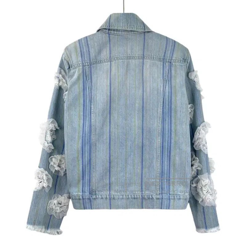 Chanel Blue Cotton Women's Jacket with Ruffles .