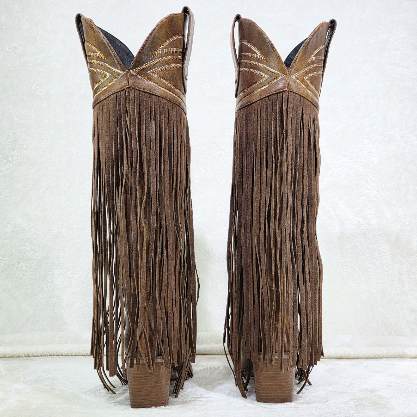 Other Tucker Embroidery Country Western Cowgirl Fringe Knee Boots Size US 12 / IT 42 - 4 Thumbnail