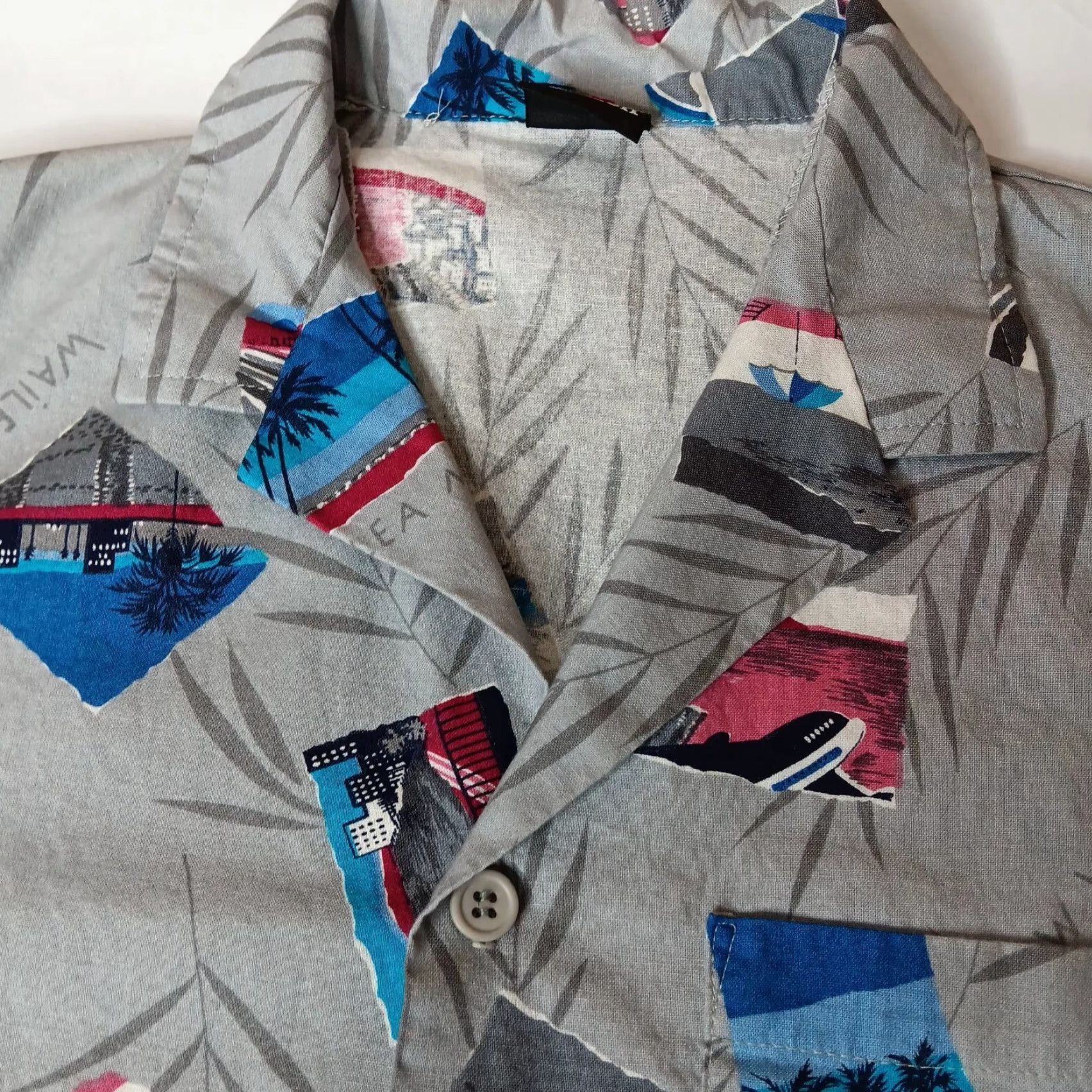 Jantzen VINTAGE Jantzen Hawaiian Shirt Smart 80s/90s Button-Up Short Sleeve Gray L Men Wailea Maui Aloha Beach Tropical Surfer Pattern Size US L / EU 52-54 / 3 - 3 Thumbnail