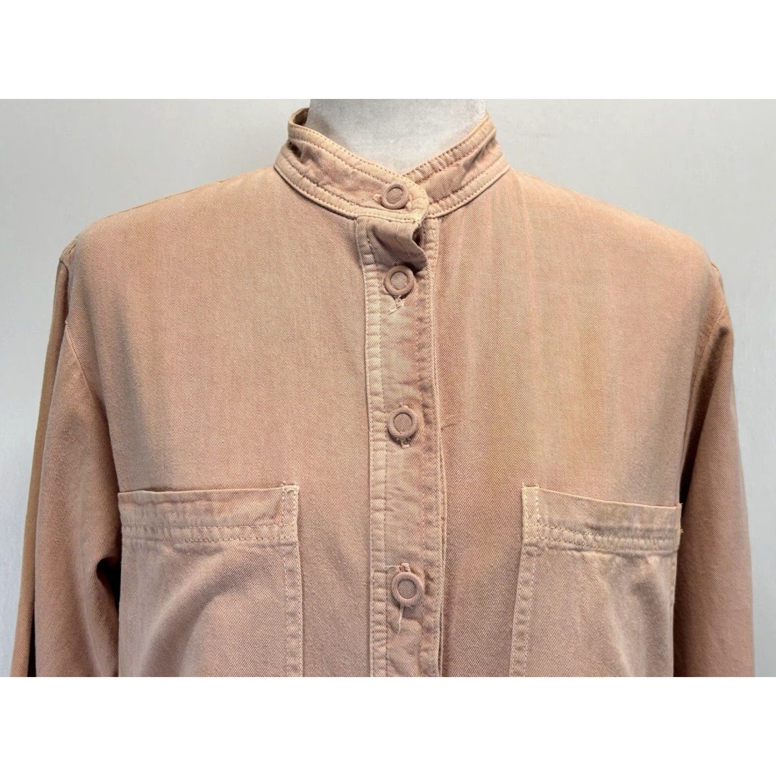 Vintage VINTAGE Bonnie Strauss Canvas Maxi Dress Size 10 Long Sleeve Pink Tan Casual Pockets Womens Size L / US 10 / IT 46 - 5 Thumbnail