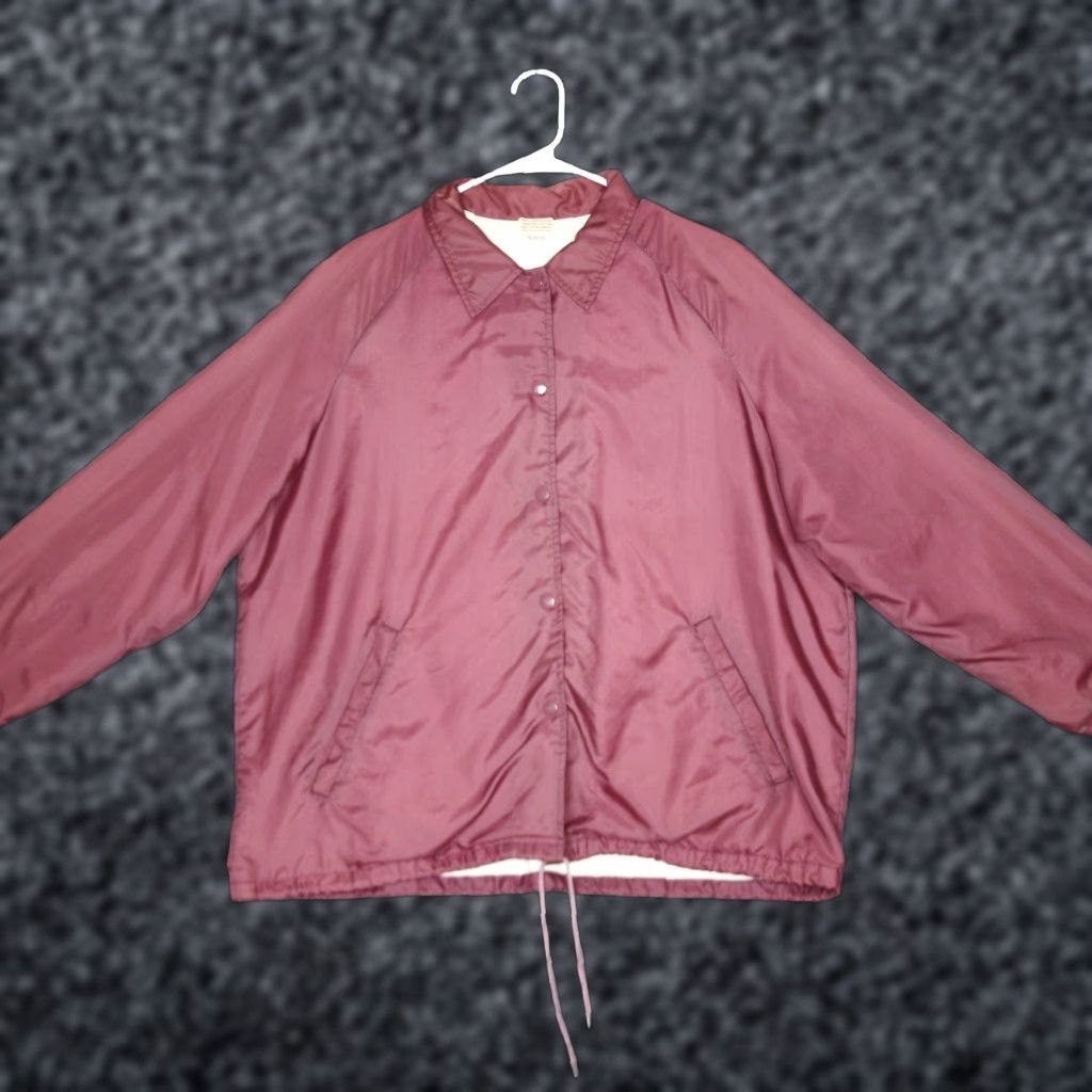 Sears VINTAGE Sears Burgundy Nylon Lined Cotton Coach Jacket Mens XL Snap Button Windbreaker Casual Mens XL Burgundy Snap Button Nylon Coach Jacket Size US XL / EU 56 / 4 - 1 Thumbnail