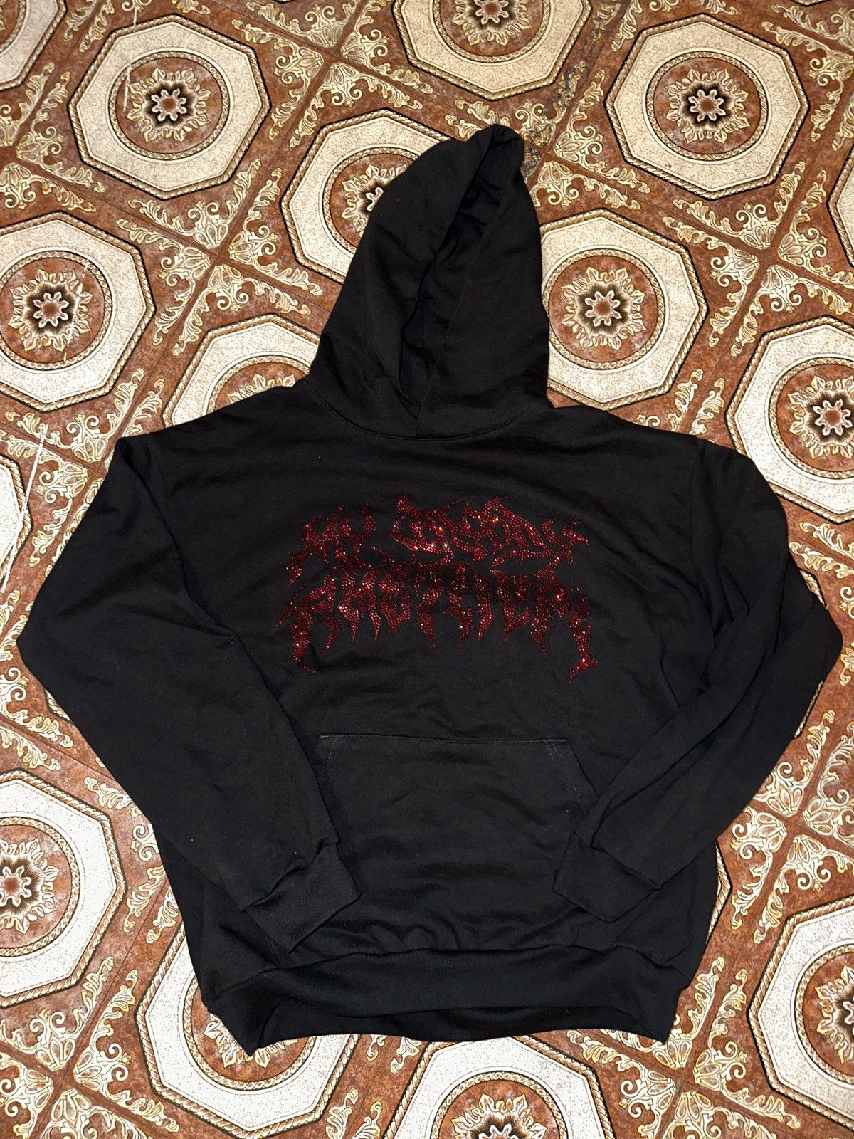 image of City Morgue My Bloody America Rhinestone Hoodie in Black/Red, Men's (Size 2XL)