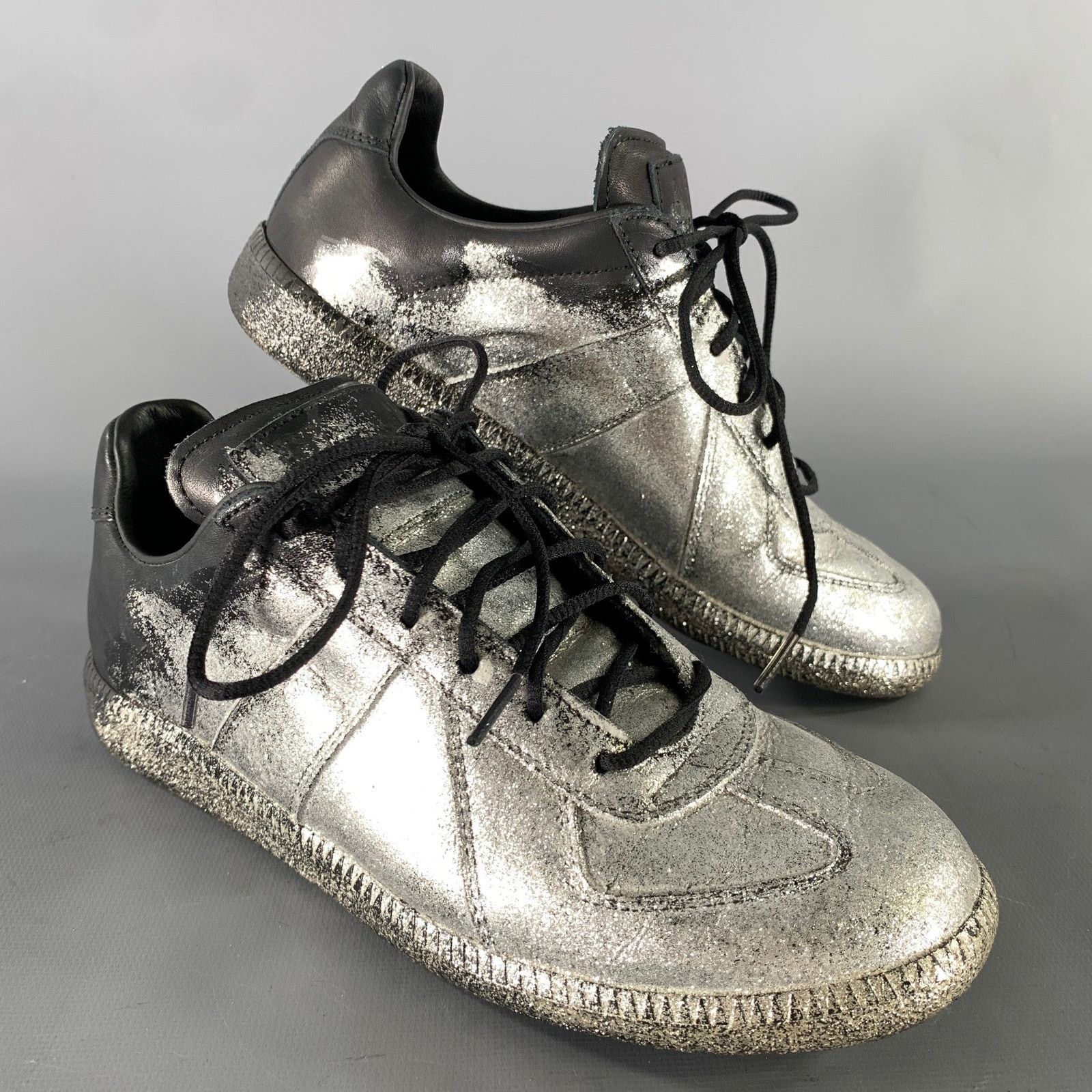 Maison Margiela MAISON MARGIELA Size 8 Silver Black Glitter Lace Up Sneakers Size US 8 / IT 38 - 1 Thumbnail