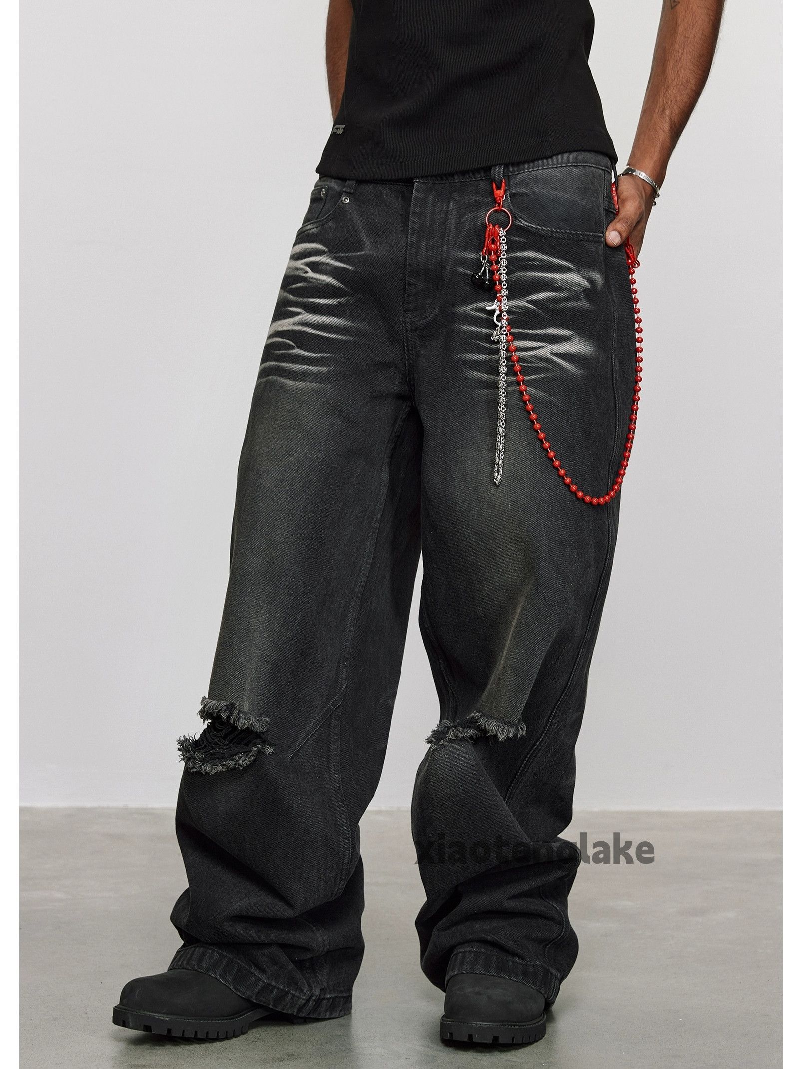 Jean × Vintage washed faded skate hiphop ripped loose baggy jeans Size US 36 / EU 52 - 1 Thumbnail